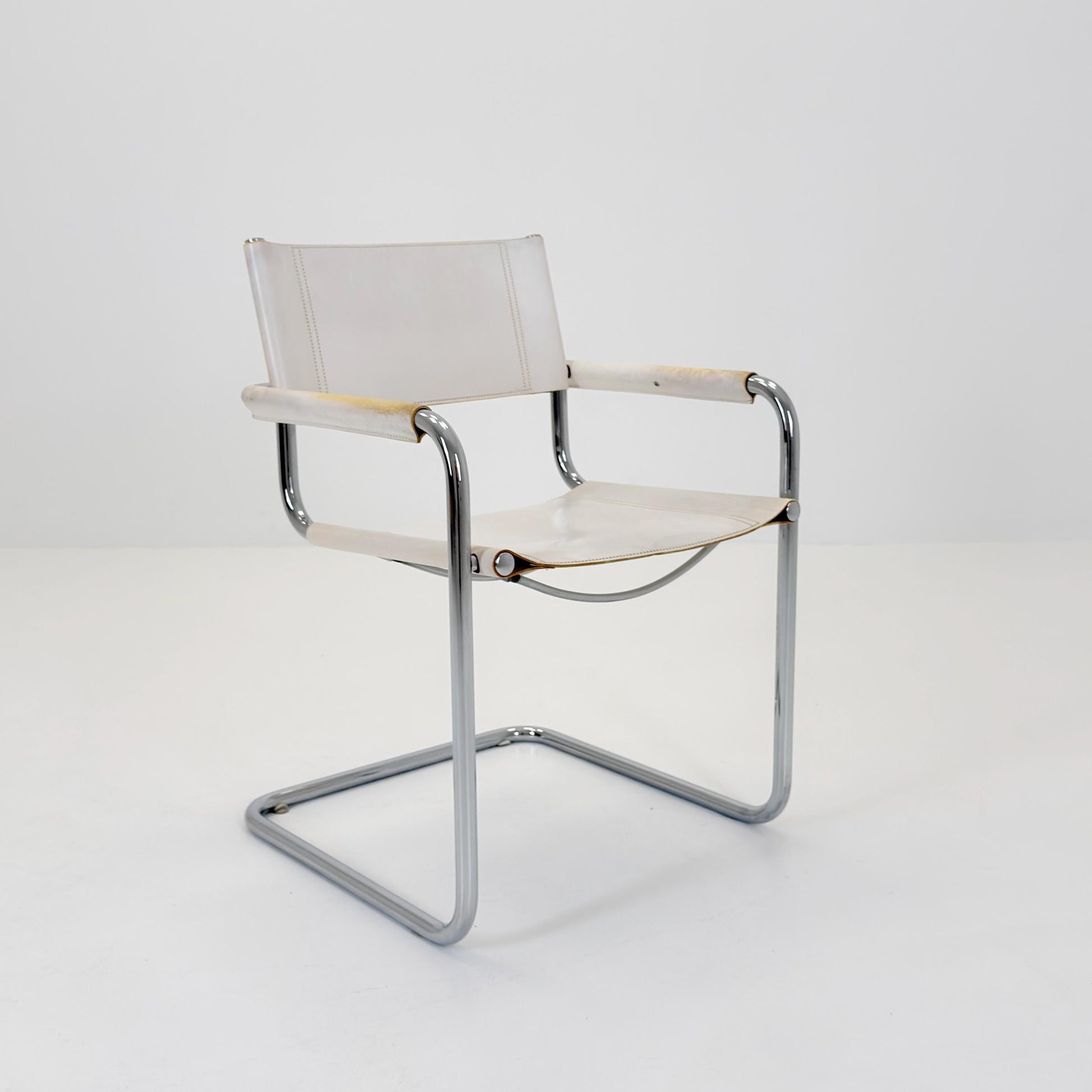 Mid Century Bauhaus Cantilever Chair B34 MG5 by Mart Stam Style – White Leather Chrome Armchair Italy 1980s