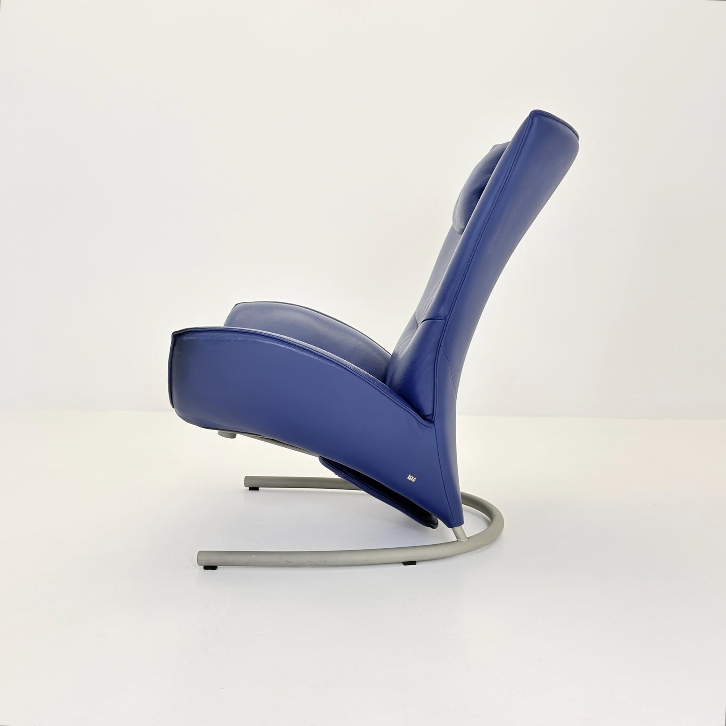 Mid Century Rolf Benz 1900 Blue Leather Lounge Chair with Footrest, Germany 1990s