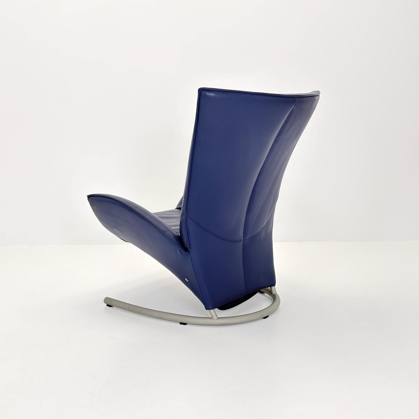 Mid Century Rolf Benz 1900 Blue Leather Lounge Chair with Footrest, Germany 1990s