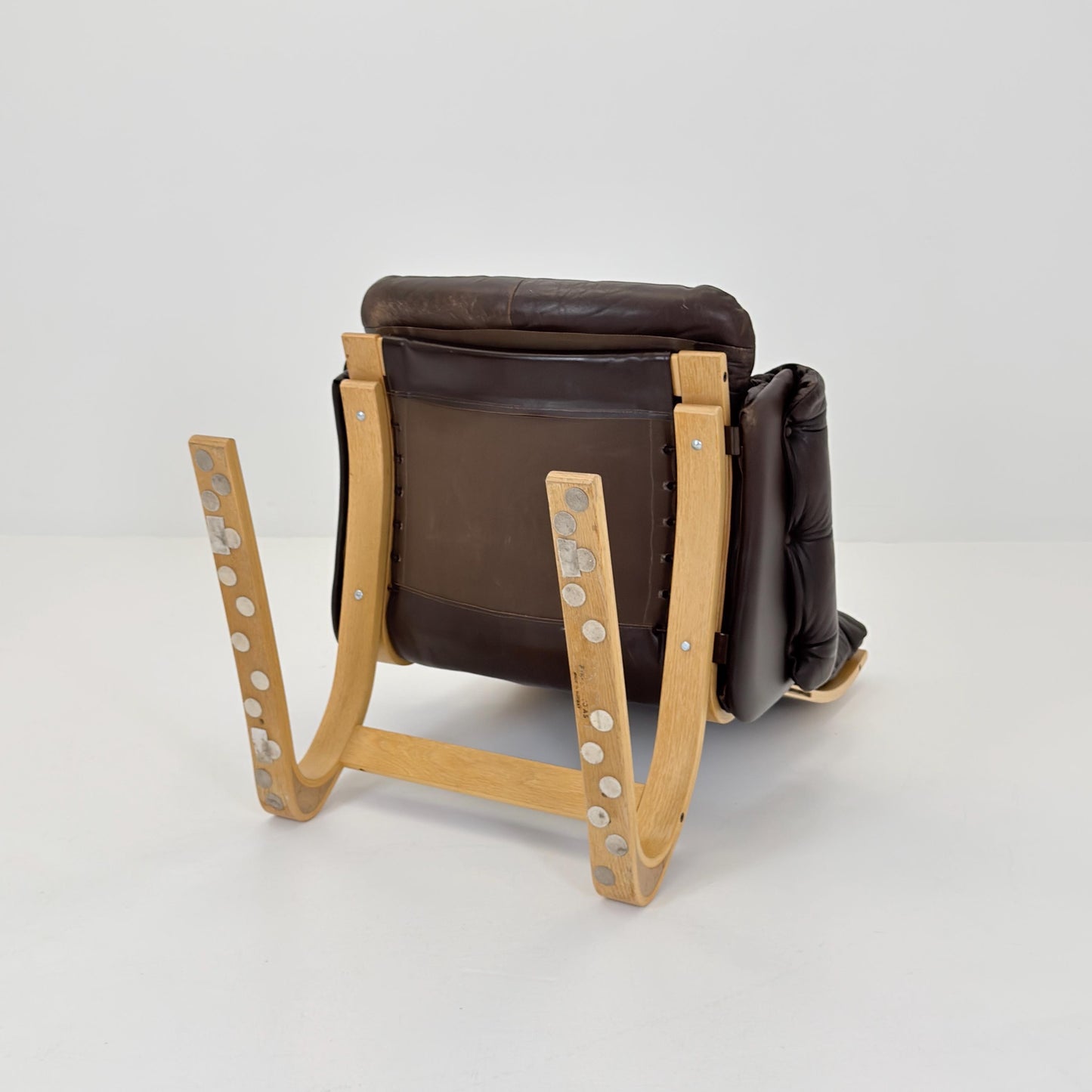 Mid century Norwegian Kengu leather high back lounge chair by Elsa & Nordahl Solheim for Rybo Rykken - 1970s Norway