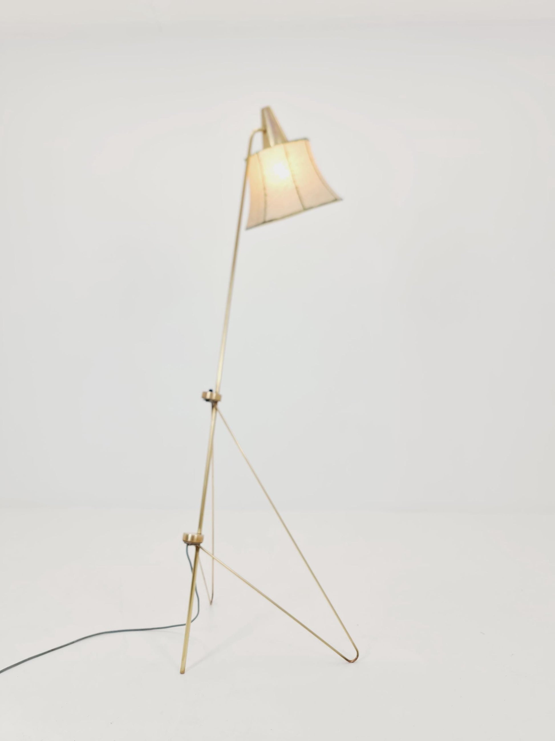 Mid century Super rare brass & Cocoon Floor lamp by Josef Horka 1950s
