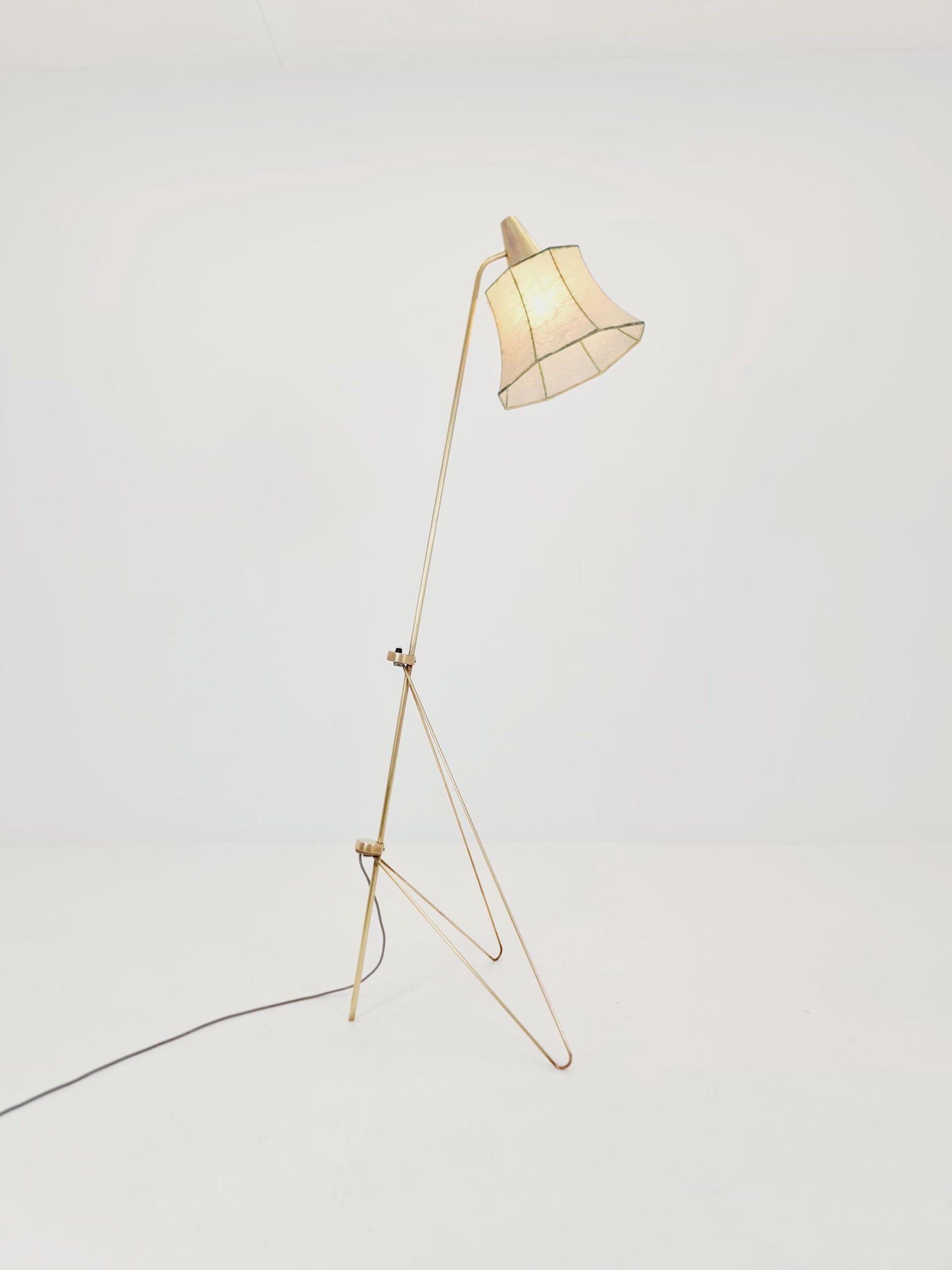 Mid century Super rare brass & Cocoon Floor lamp by Josef Horka 1950s
