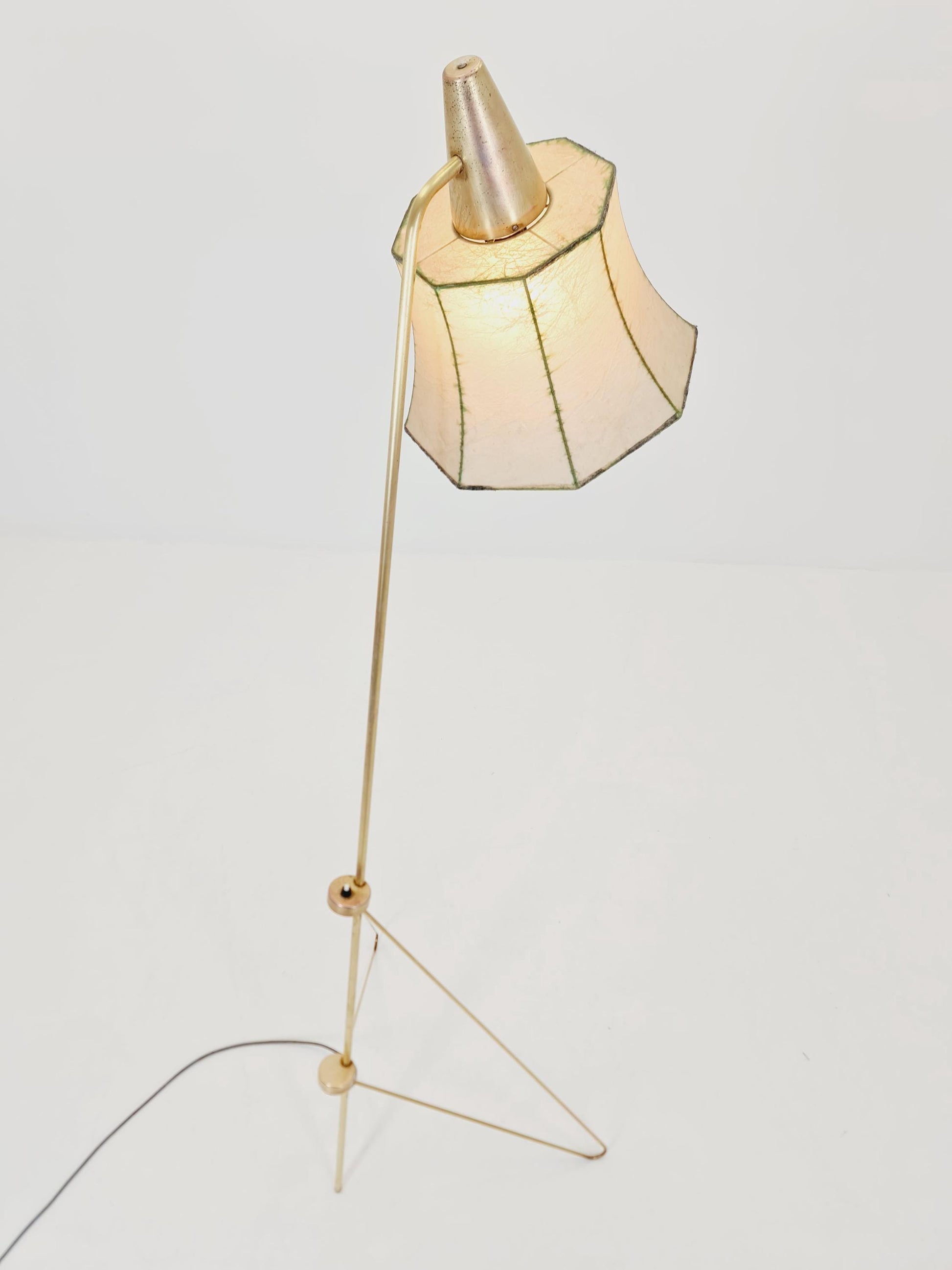 Mid century Super rare brass & Cocoon Floor lamp by Josef Horka 1950s