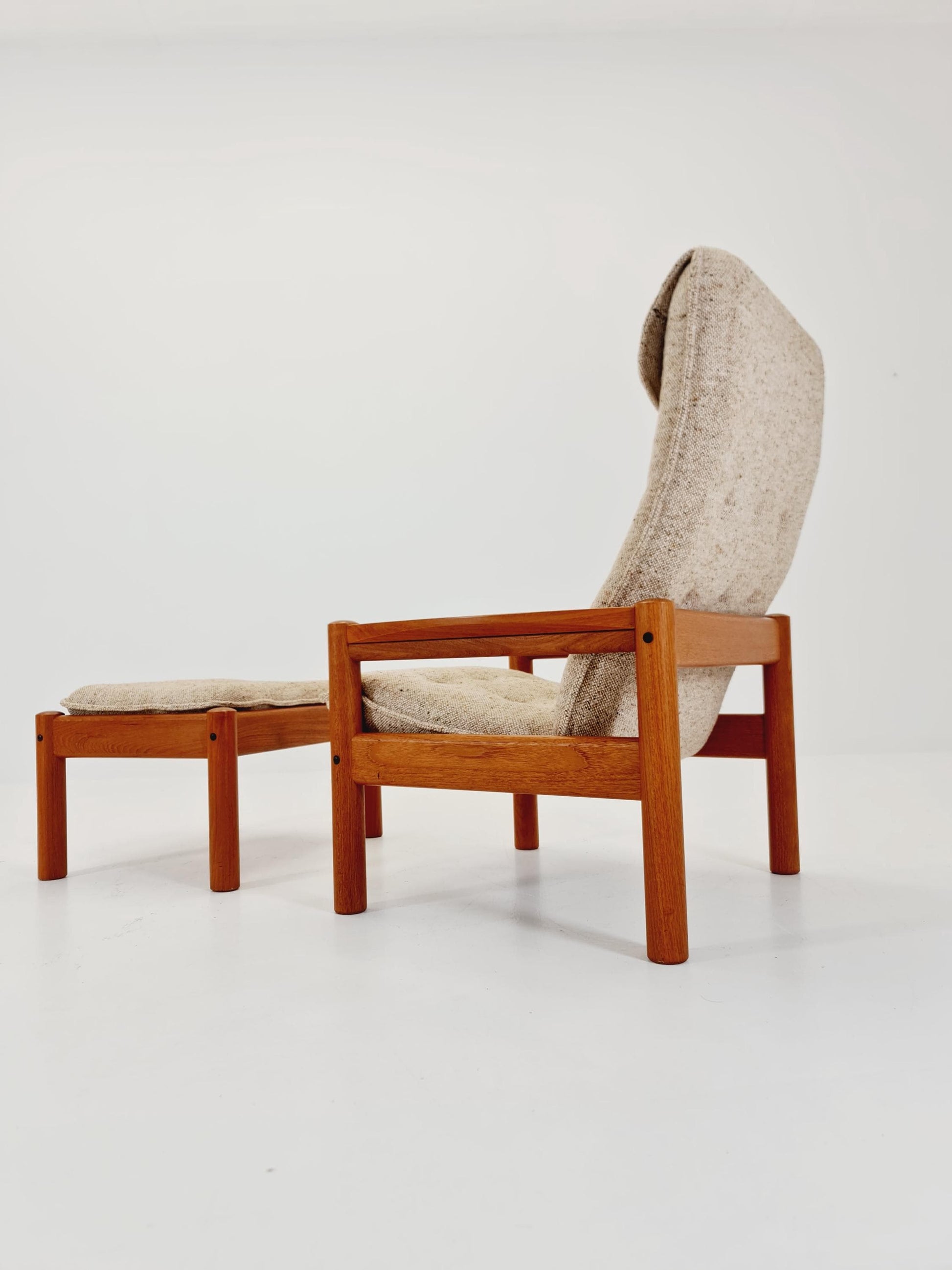 Mid Century Solid teak lounge chair/ Easy chair by Domino Mobler with Ottoman, 1960s