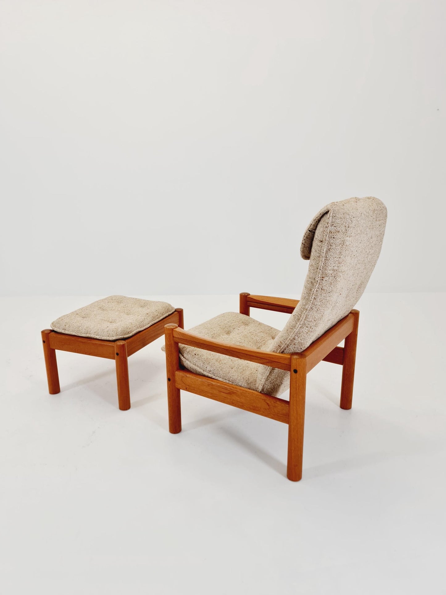 Mid Century Solid teak lounge chair/ Easy chair by Domino Mobler with Ottoman, 1960s
