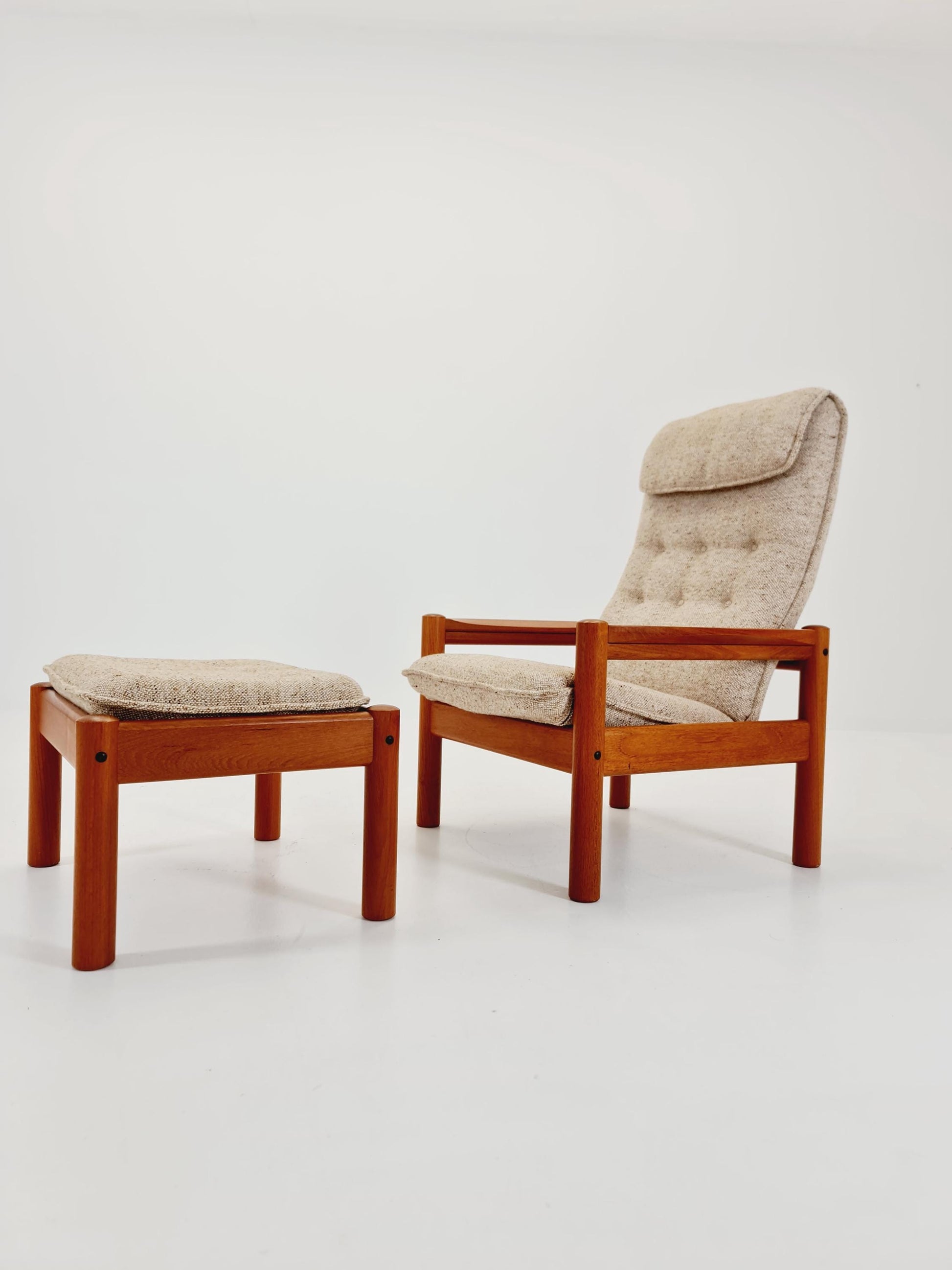 Mid Century Solid teak lounge chair/ Easy chair by Domino Mobler with Ottoman, 1960s