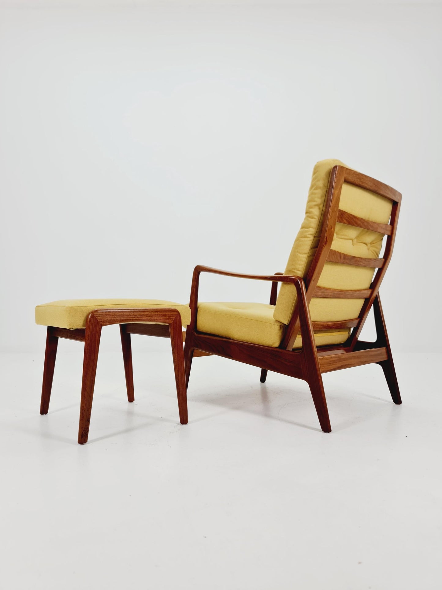 Mid Century Solid Walnut lounge chair/ Easy chair with Ottoman, 1960s