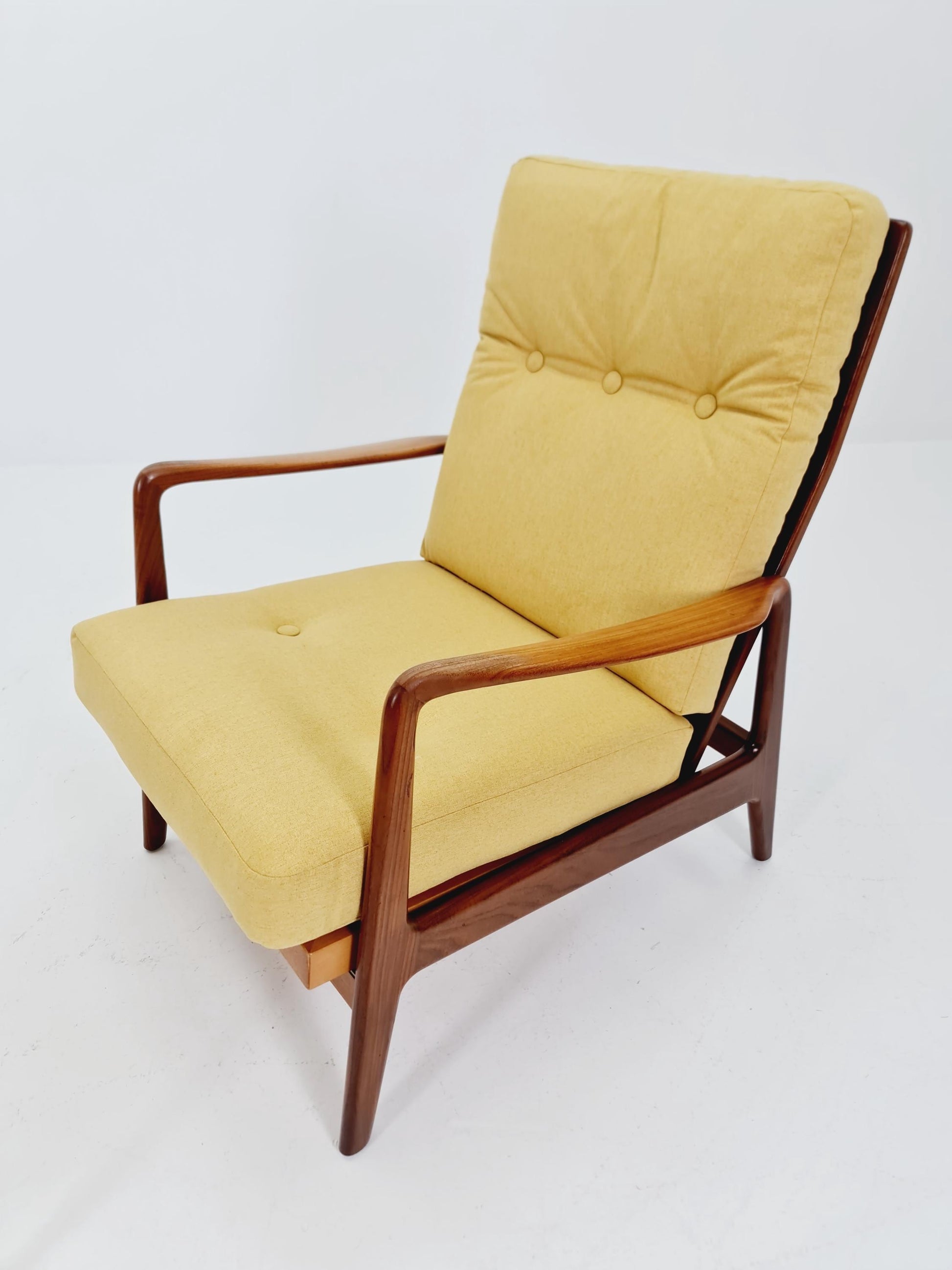 Mid Century Solid Walnut lounge chair/ Easy chair with Ottoman, 1960s