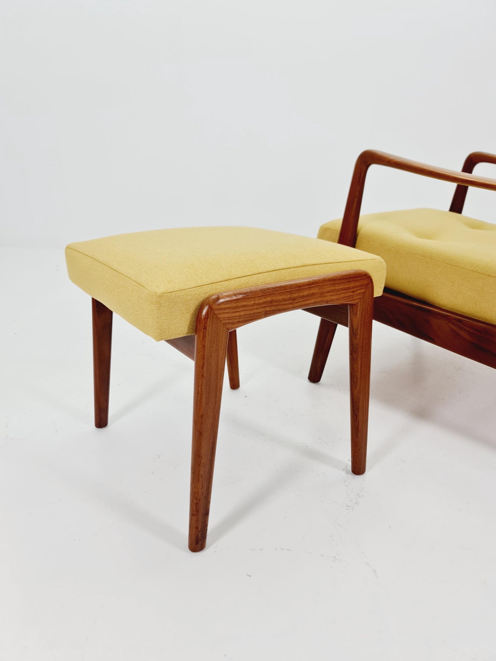 Mid Century Solid Walnut lounge chair/ Easy chair with Ottoman, 1960s