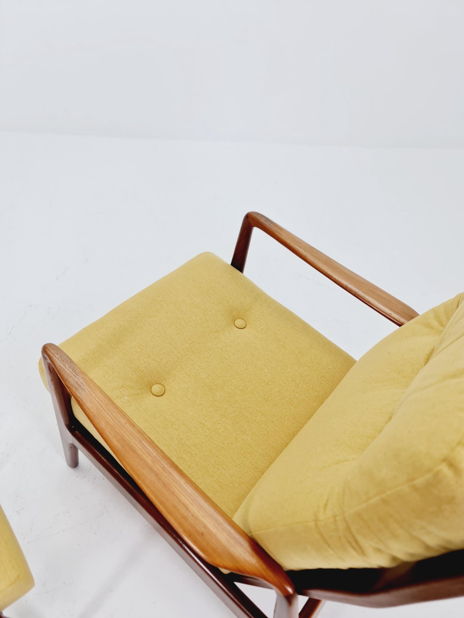 Mid Century Solid Walnut lounge chair/ Easy chair with Ottoman, 1960s