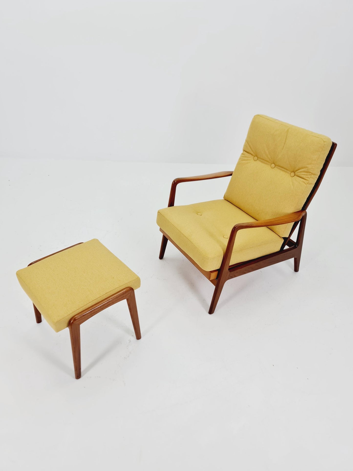 Mid Century Solid Walnut lounge chair/ Easy chair with Ottoman, 1960s