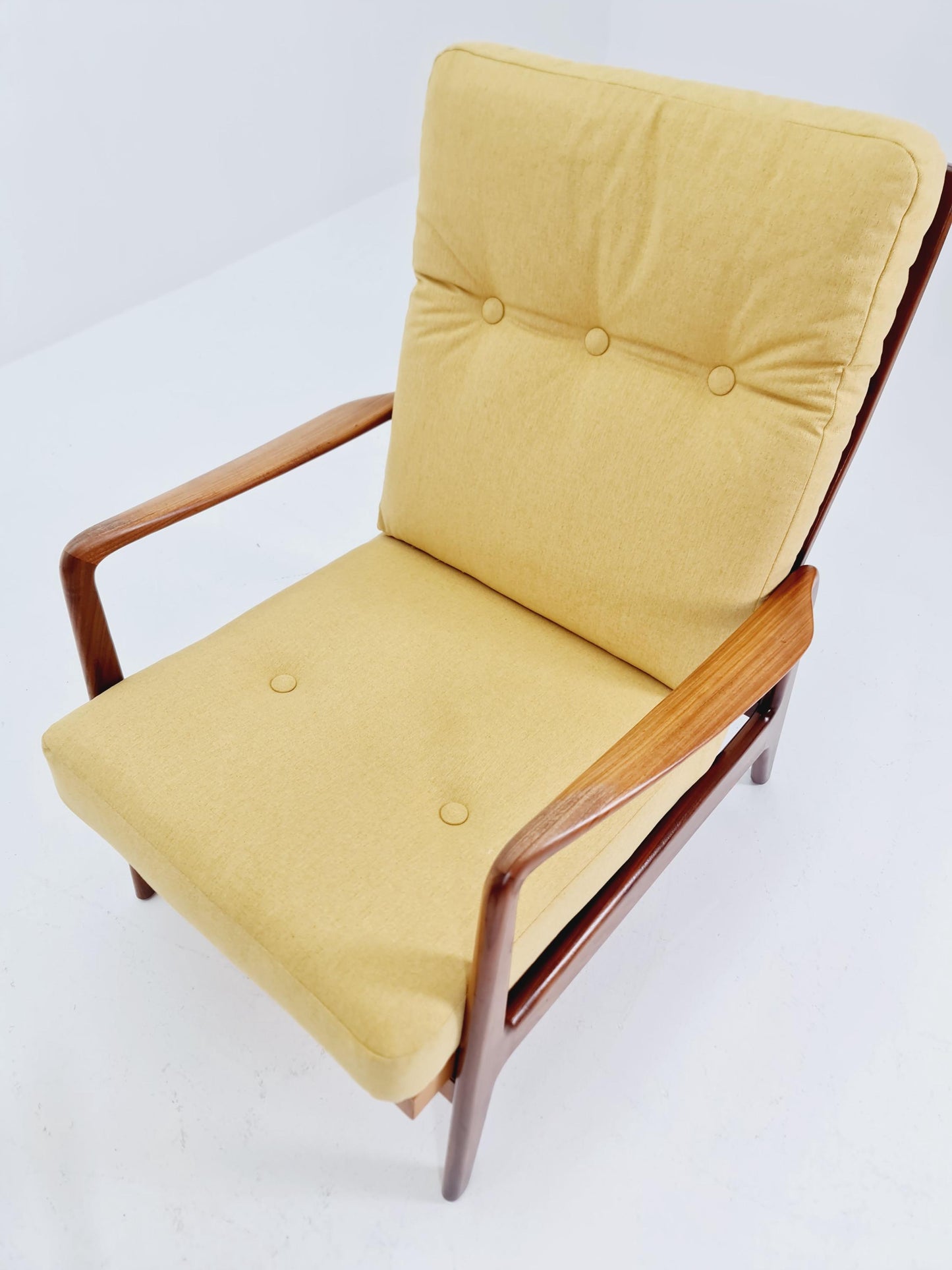 Mid Century Solid Walnut lounge chair/ Easy chair with Ottoman, 1960s