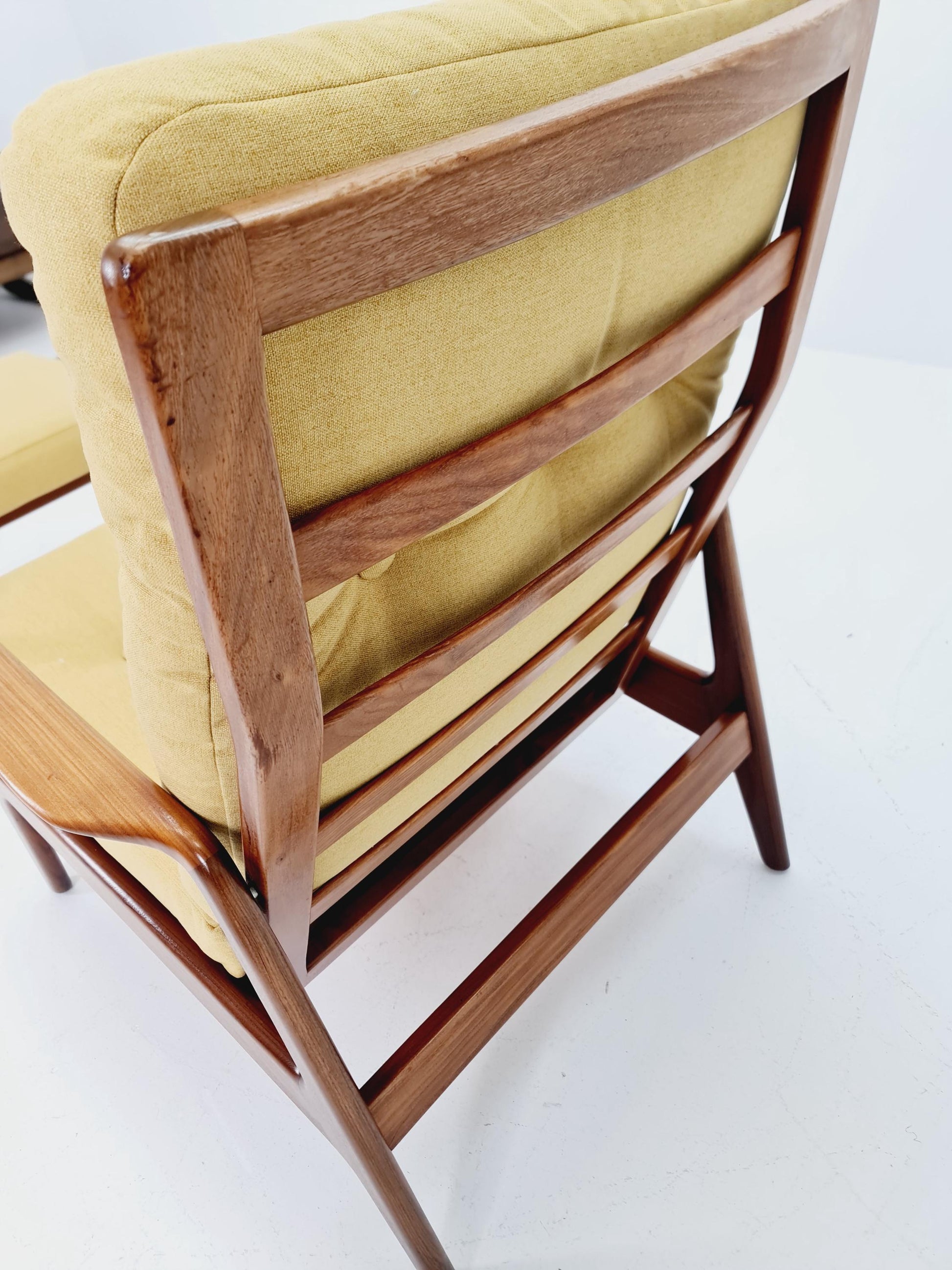 Mid Century Solid Walnut lounge chair/ Easy chair with Ottoman, 1960s