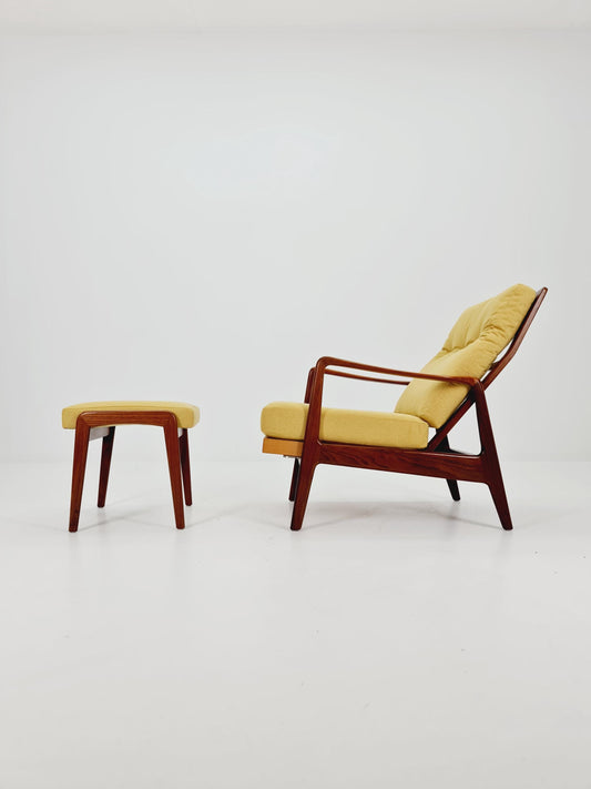 Mid Century Solid Walnut lounge chair/ Easy chair with Ottoman, 1960s