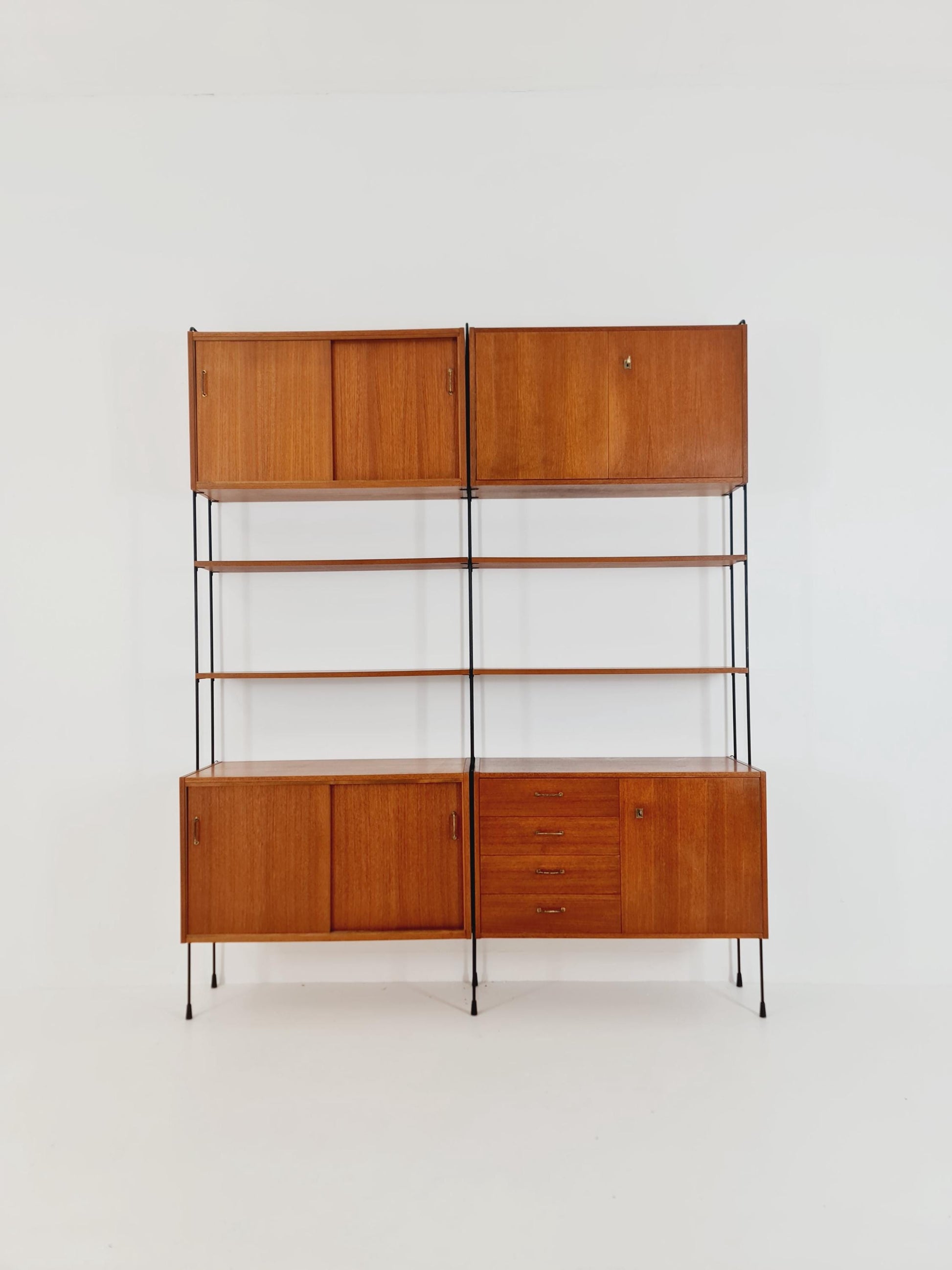 Mid century teak wall shelving unit by Hilker for Omnia, Germany, 1960s