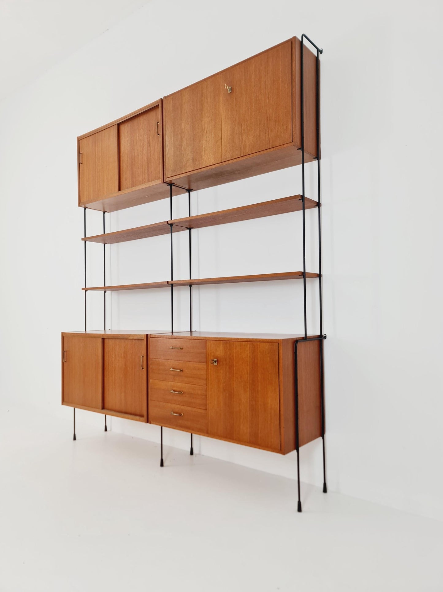 Mid century teak wall shelving unit by Hilker for Omnia, Germany, 1960s