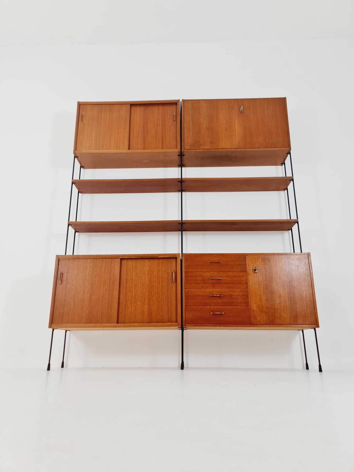 Mid century teak wall shelving unit by Hilker for Omnia, Germany, 1960s
