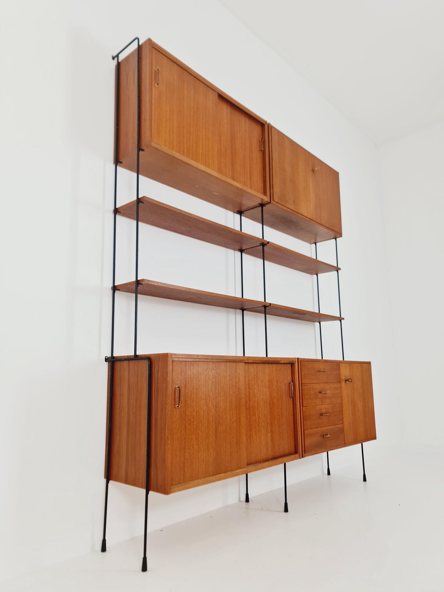 Mid century teak wall shelving unit by Hilker for Omnia, Germany, 1960s