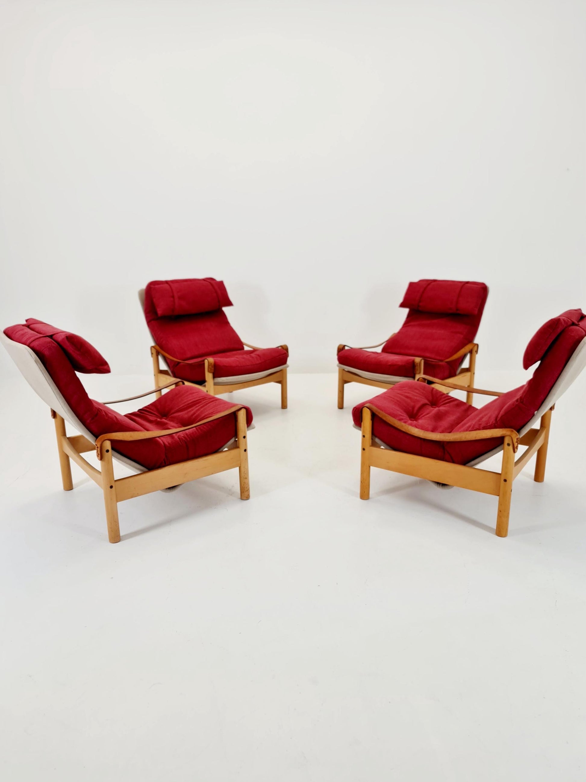 Mid-century vintage Safari Leather lounge chairs by Nili Stoppmobler denmark , 1970s Set of 4