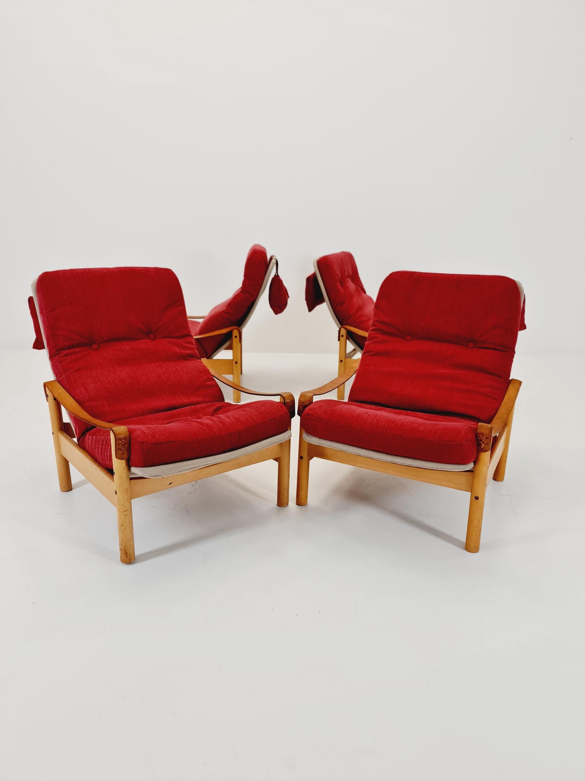 Mid-century vintage Safari Leather lounge chairs by Nili Stoppmobler denmark , 1970s Set of 4
