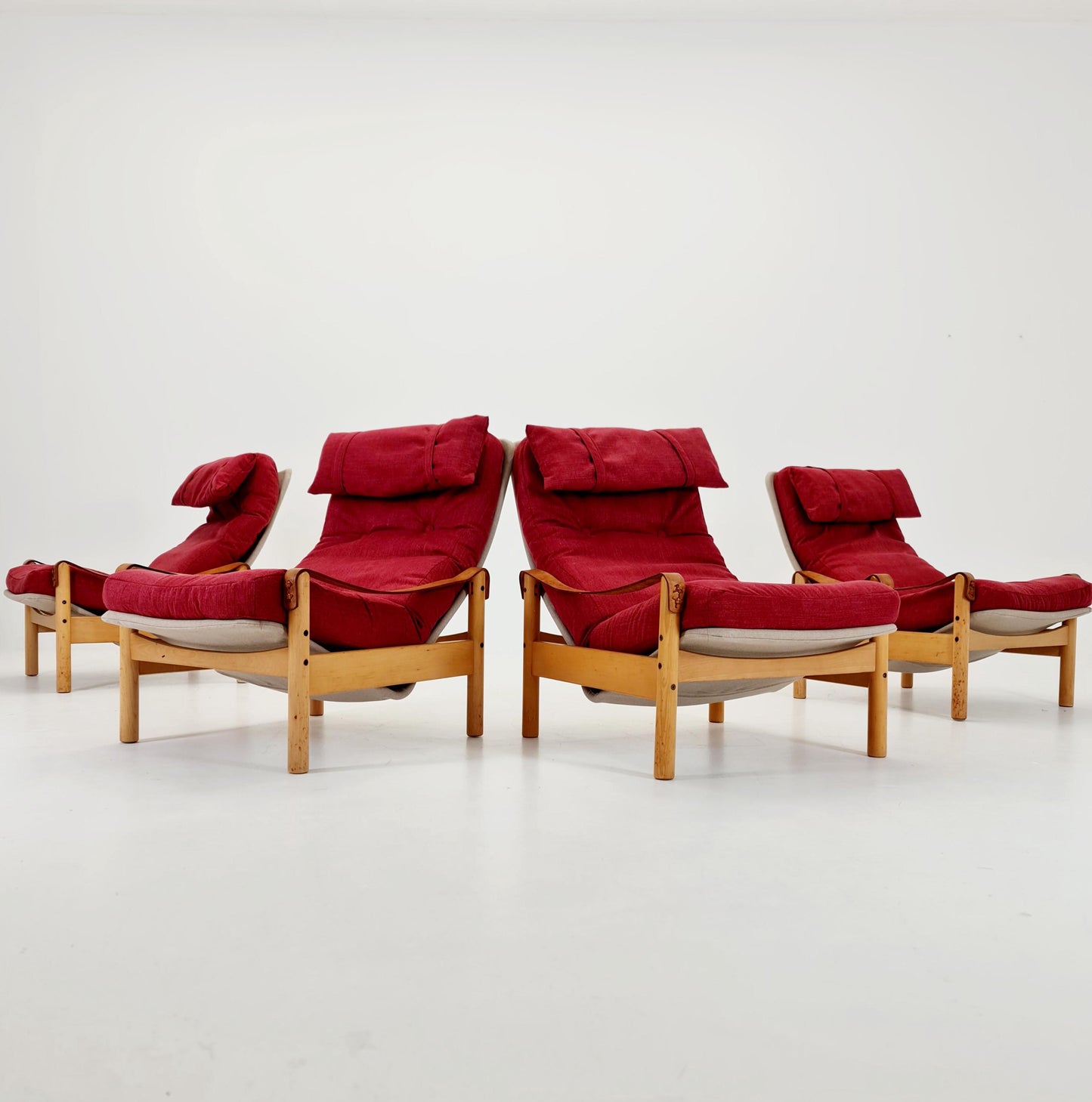 Mid-century vintage Safari Leather lounge chairs by Nili Stoppmobler denmark , 1970s Set of 4