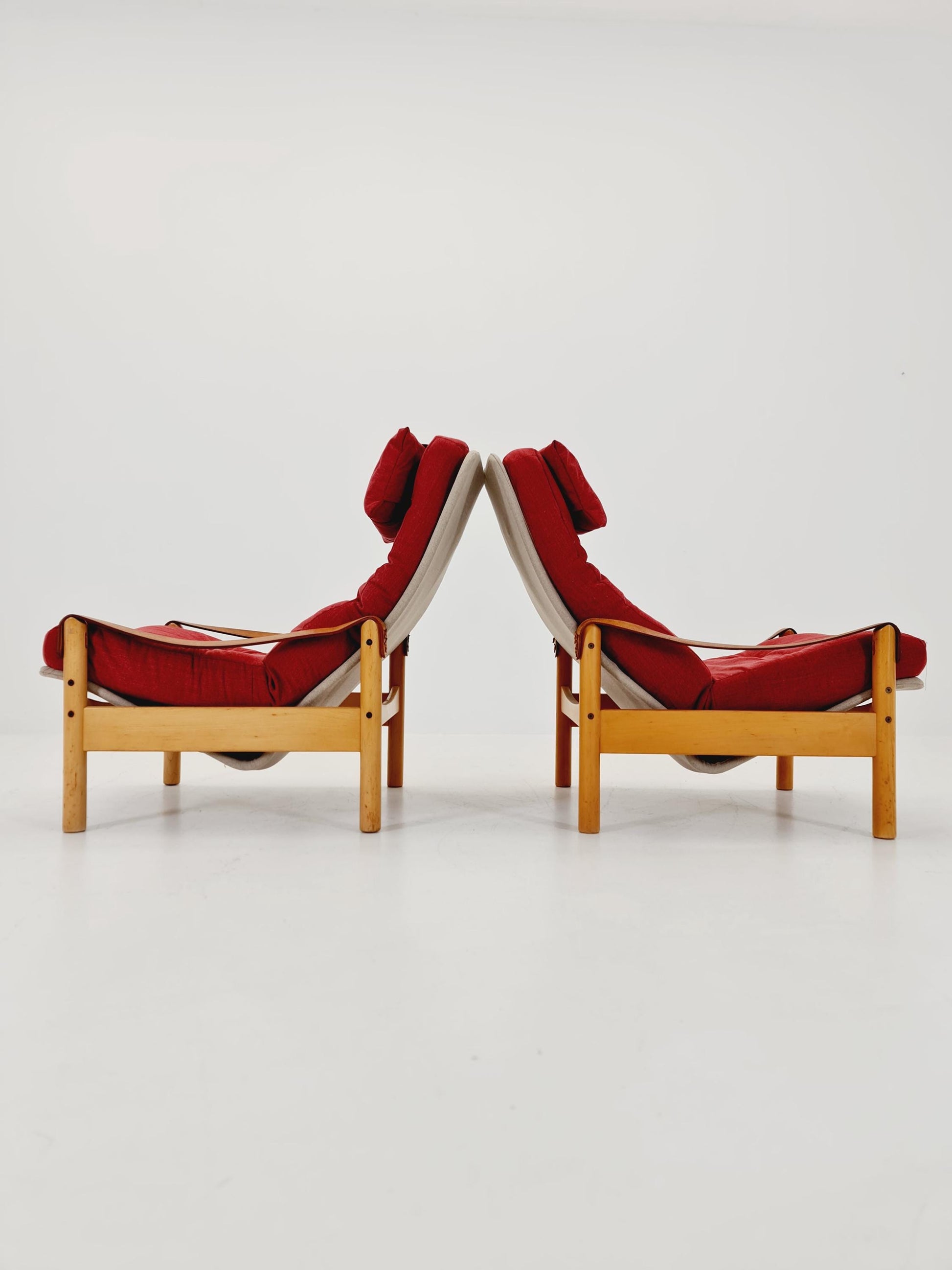Mid-century vintage Safari Leather lounge chairs by Nili Stoppmobler denmark , 1970s Set of 2