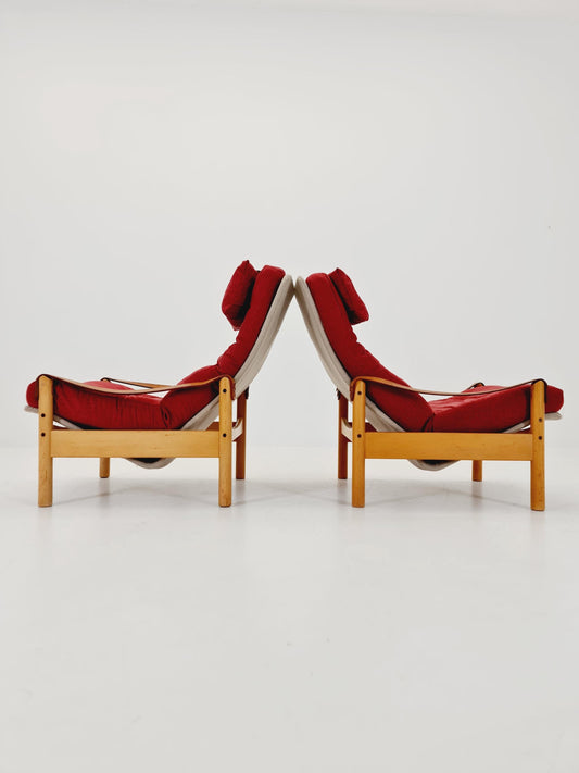 Mid-century vintage Safari Leather lounge chairs by Nili Stoppmobler denmark , 1970s Set of 2
