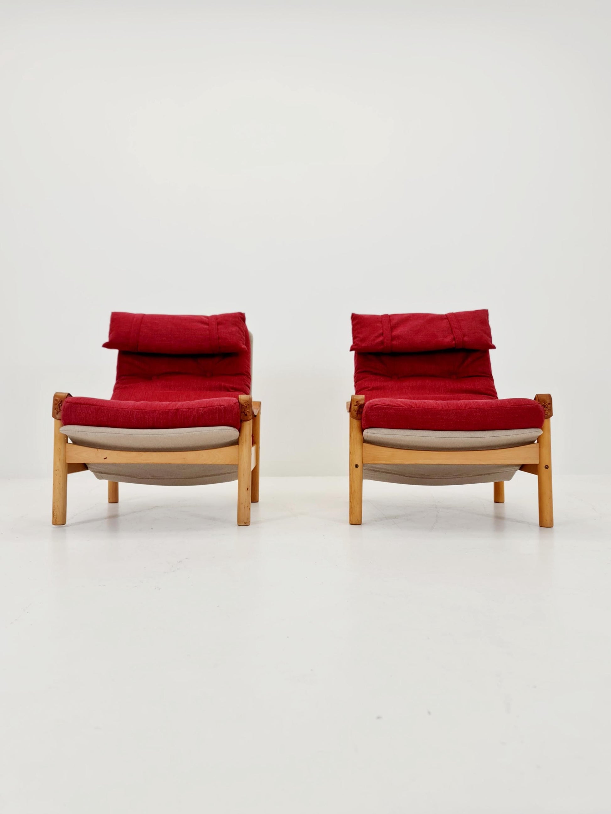 Mid-century vintage Safari Leather lounge chairs by Nili Stoppmobler denmark , 1970s Set of 2