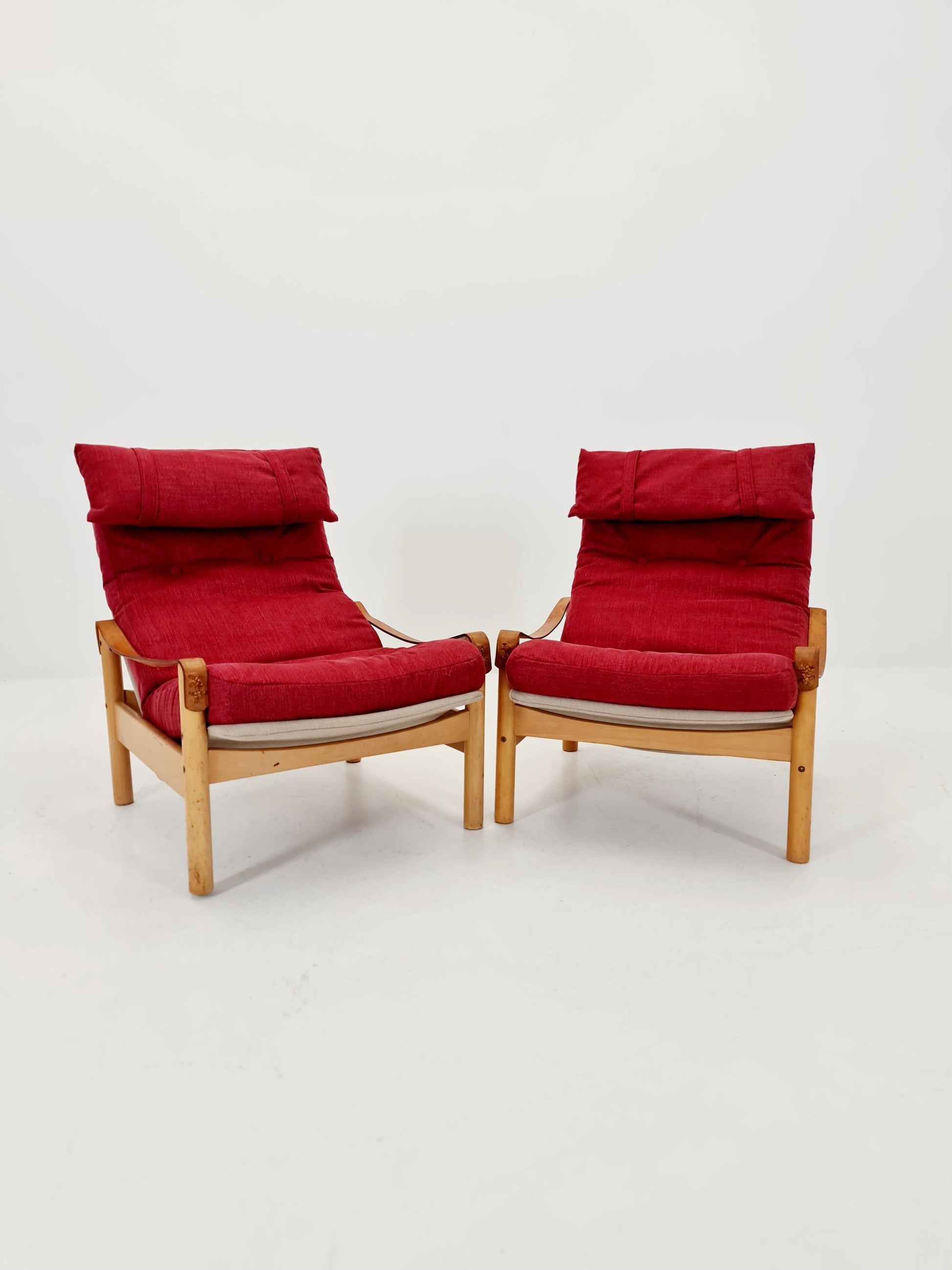 Mid-century vintage Safari Leather lounge chairs by Nili Stoppmobler denmark , 1970s Set of 2