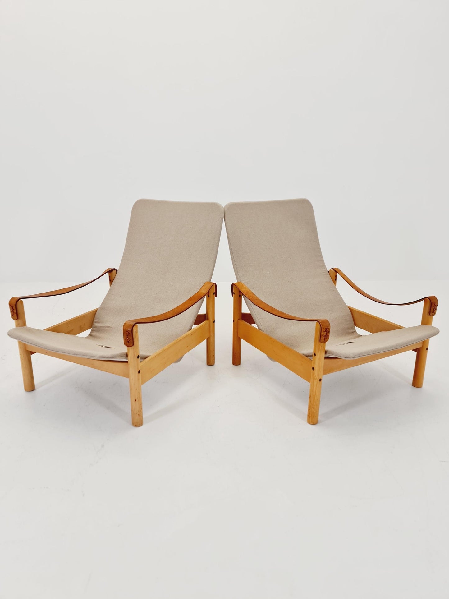 Mid-century vintage Safari Leather lounge chairs by Nili Stoppmobler denmark , 1970s Set of 2