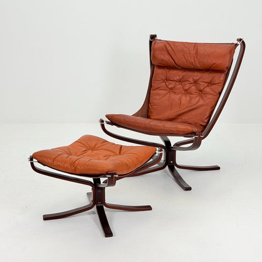 Mid century Falcon Lounge chair and footstool by Sigurd Ressell for Vatne Møbler, 1970s, set of 2