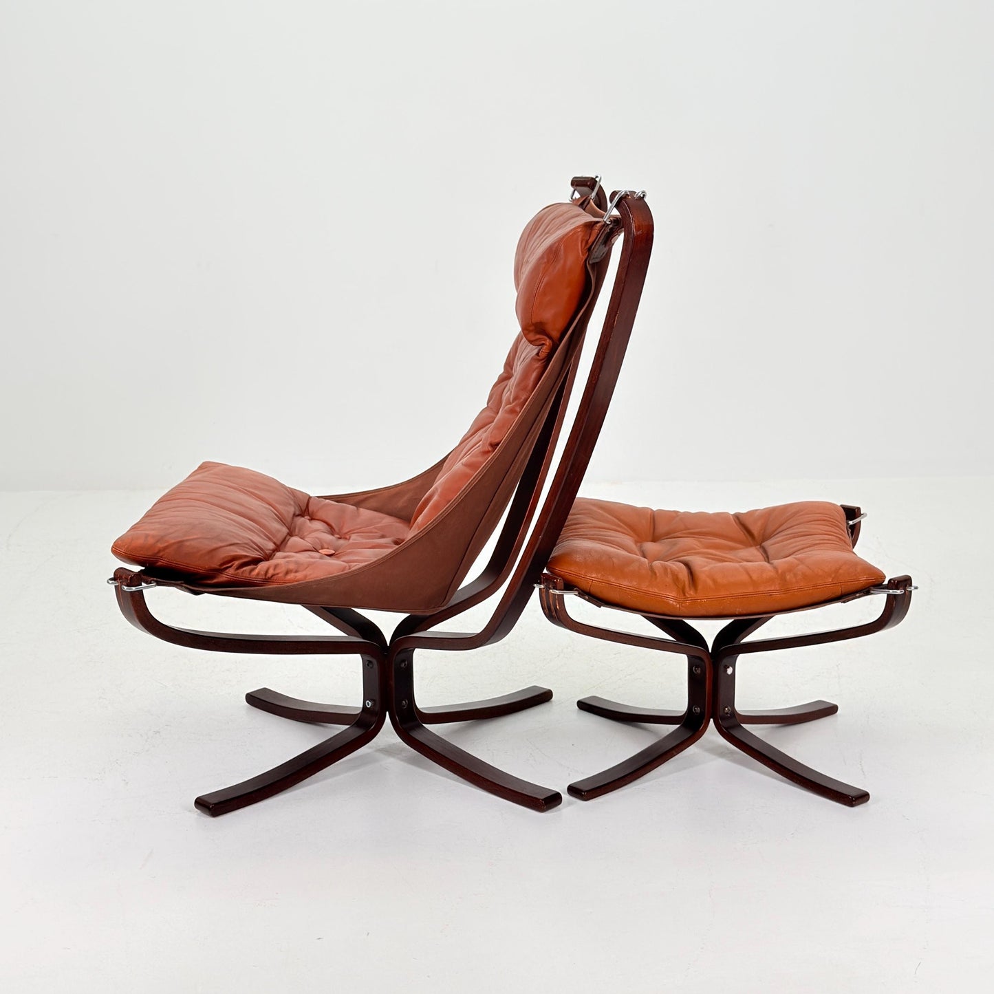 Mid century Falcon Lounge chair and footstool by Sigurd Ressell for Vatne Møbler, 1970s, set of 2