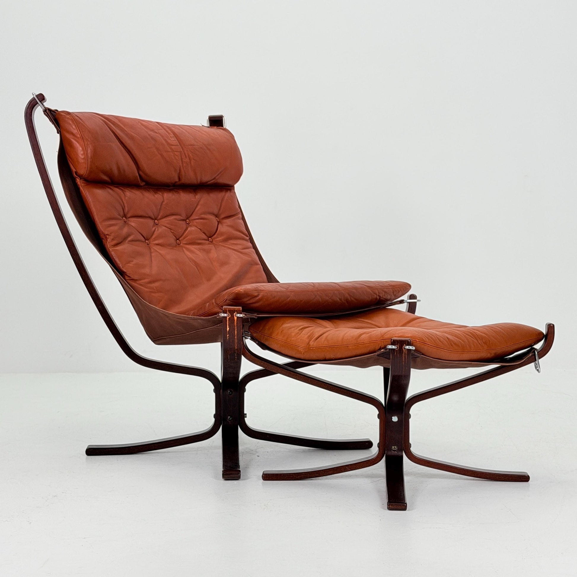 Mid century Falcon Lounge chair and footstool by Sigurd Ressell for Vatne Møbler, 1970s, set of 2