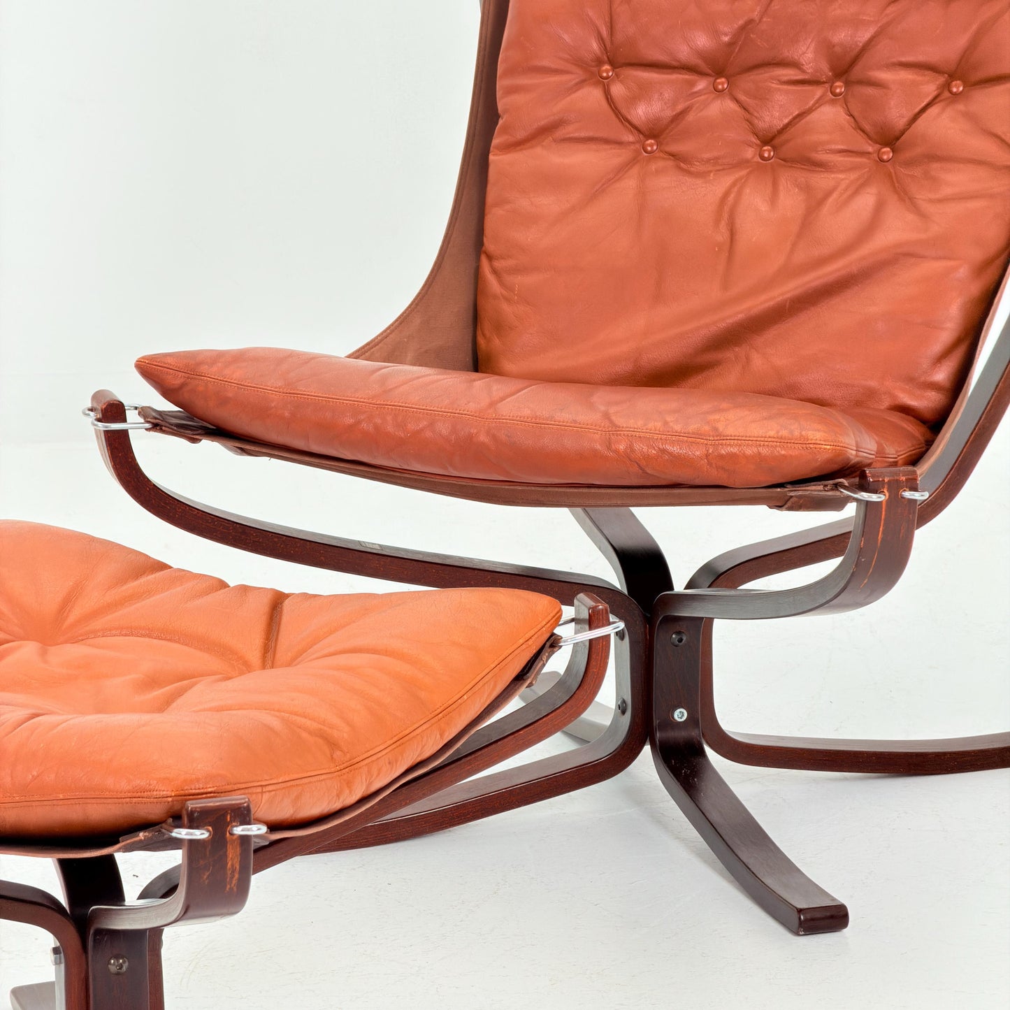 Mid century Falcon Lounge chair and footstool by Sigurd Ressell for Vatne Møbler, 1970s, set of 2