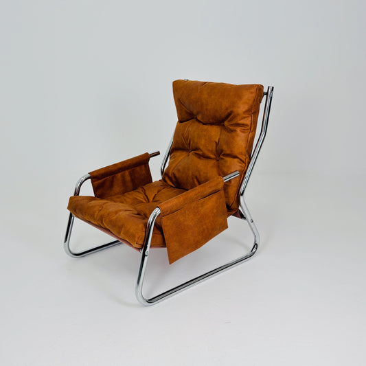 Mid century leather lounge chair By Gillis Lundgren Ikea Hoss Sweden 1970s