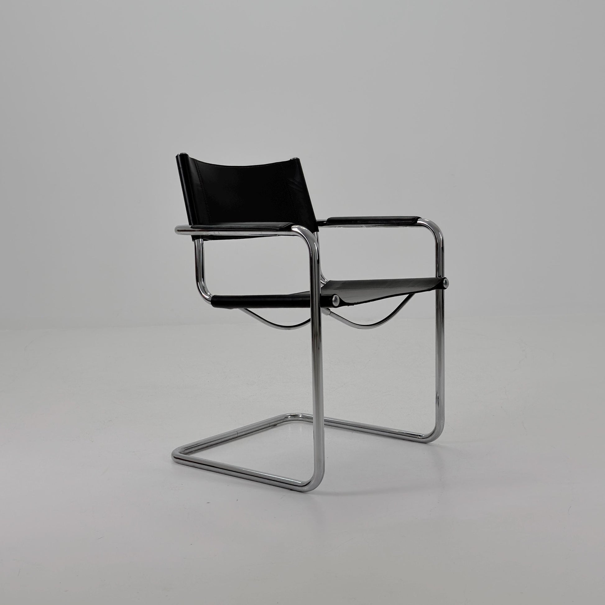 Mid-Century Bauhaus S34 black leather Armchair by Centro Studio Italy, 1980s