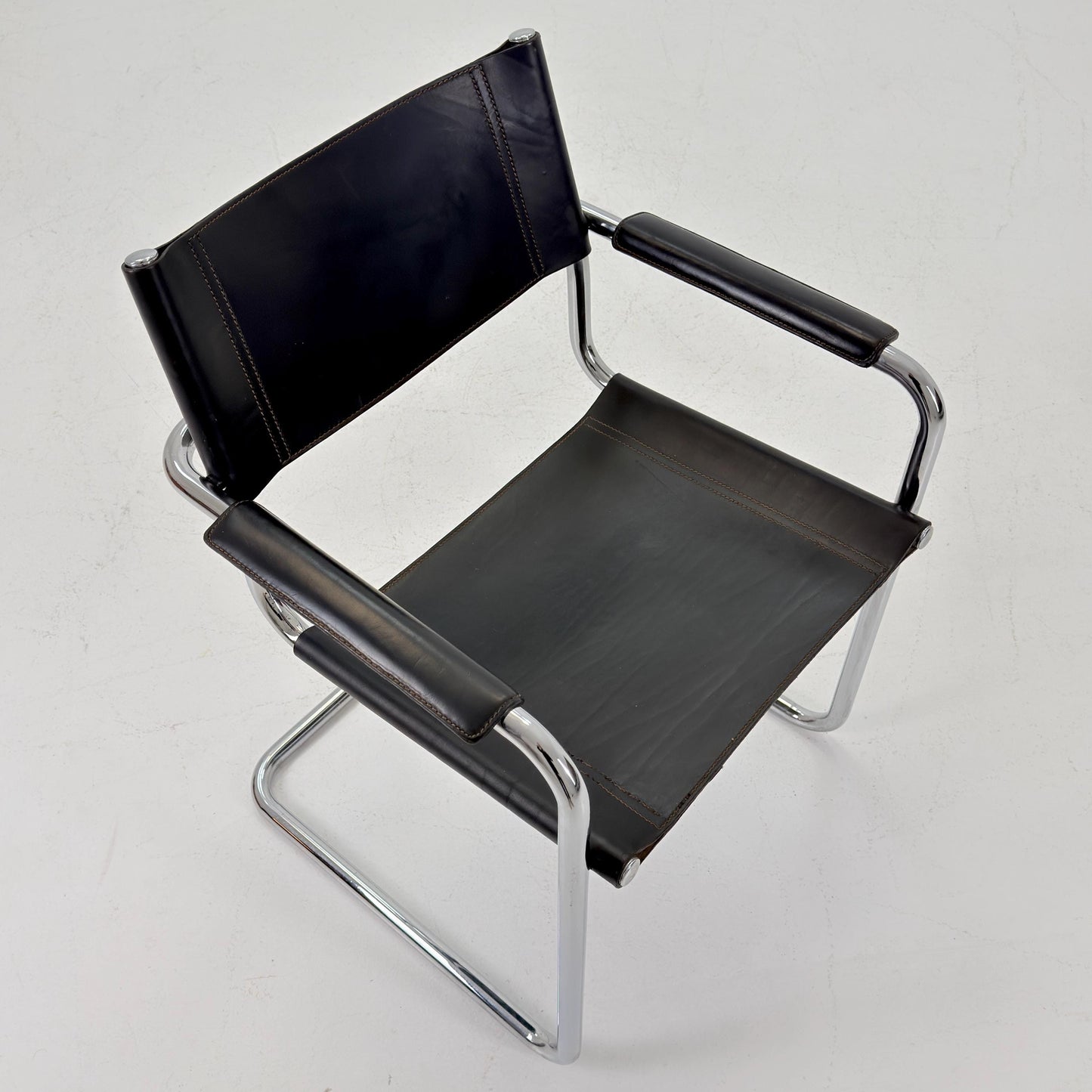 Mid-Century Bauhaus S34 black leather Armchair by Centro Studio Italy, 1980s