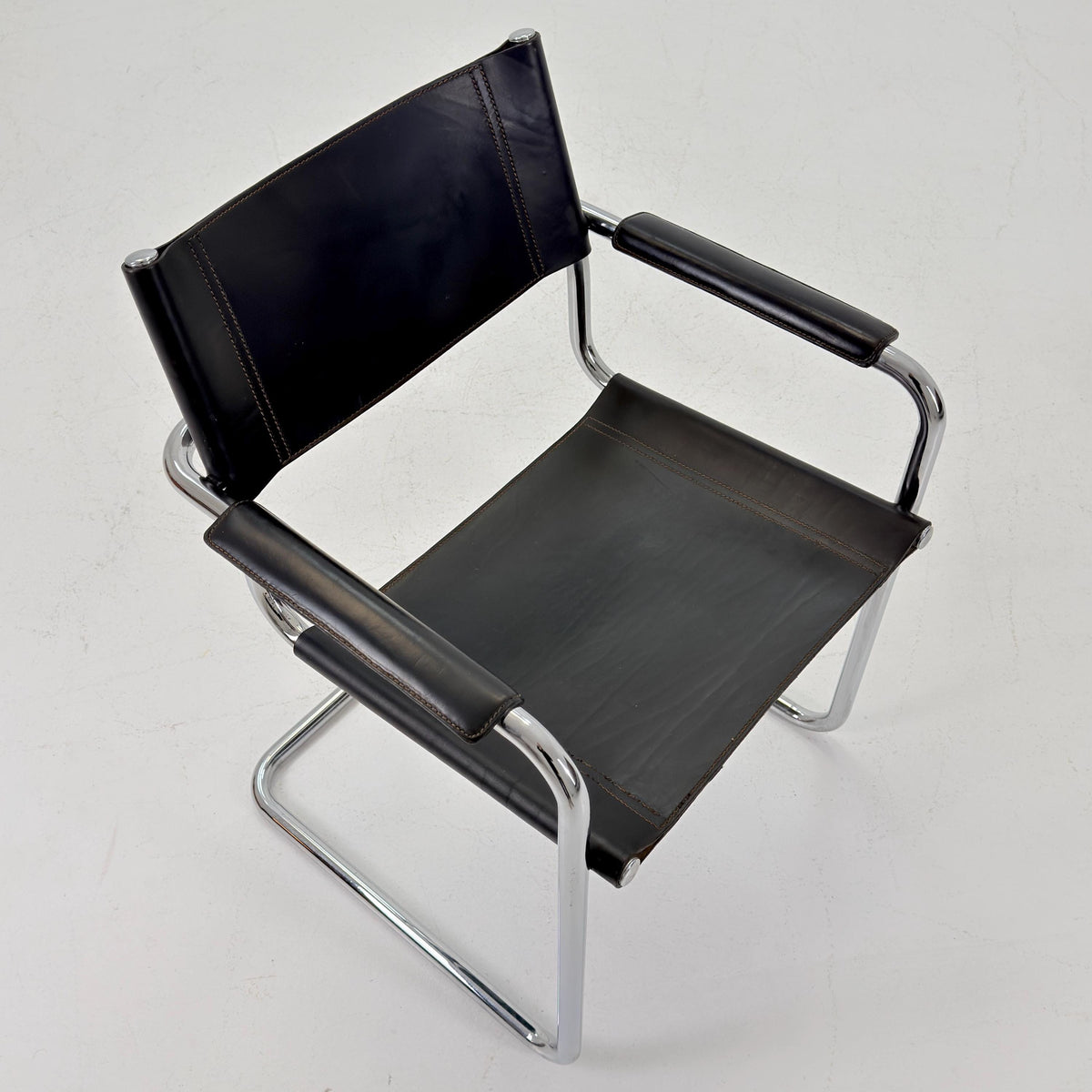 Mid-Century Bauhaus S34 black leather Armchair by Centro Studio Italy, 1980s