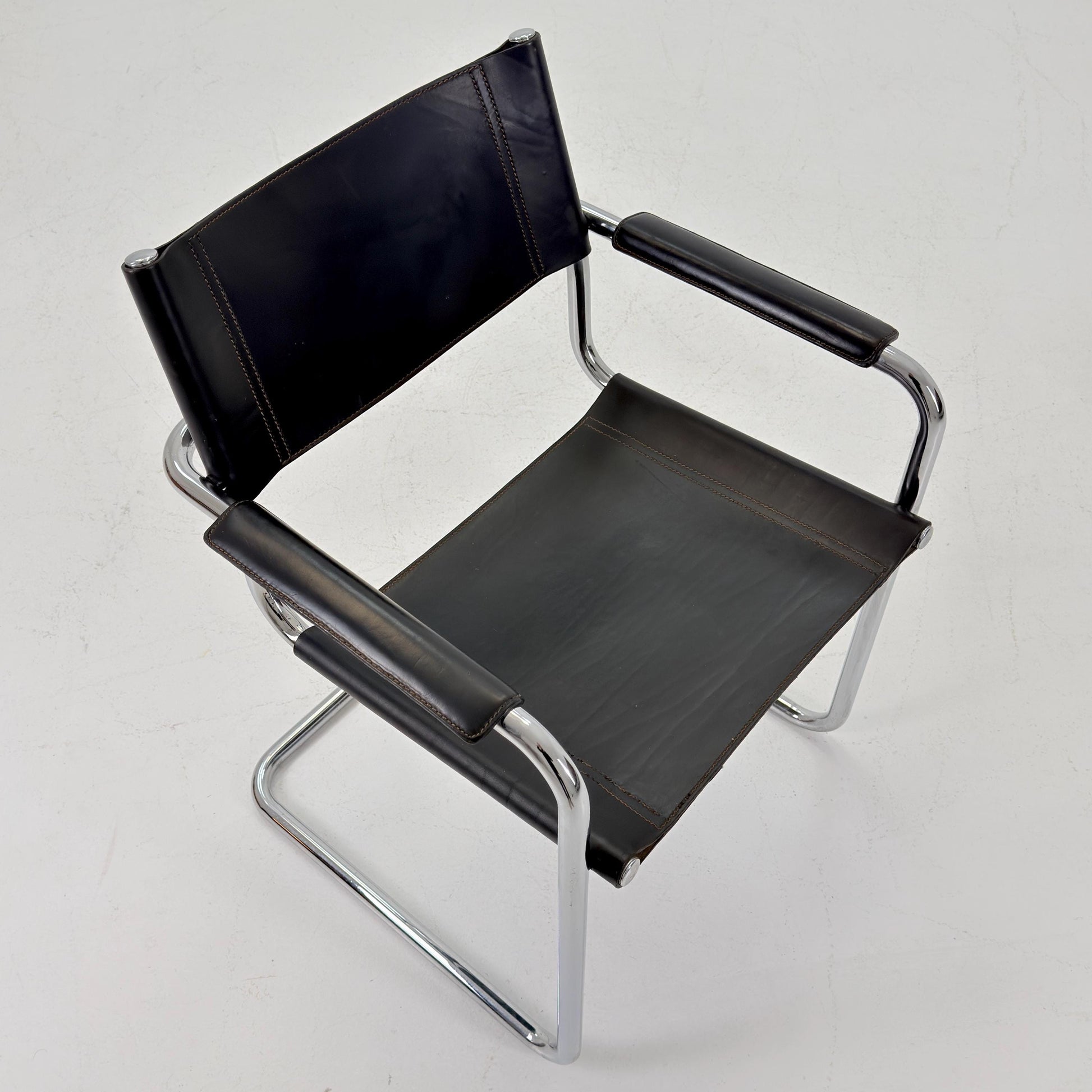 Mid-Century Bauhaus S34 black leather Armchair by Centro Studio Italy, 1980s