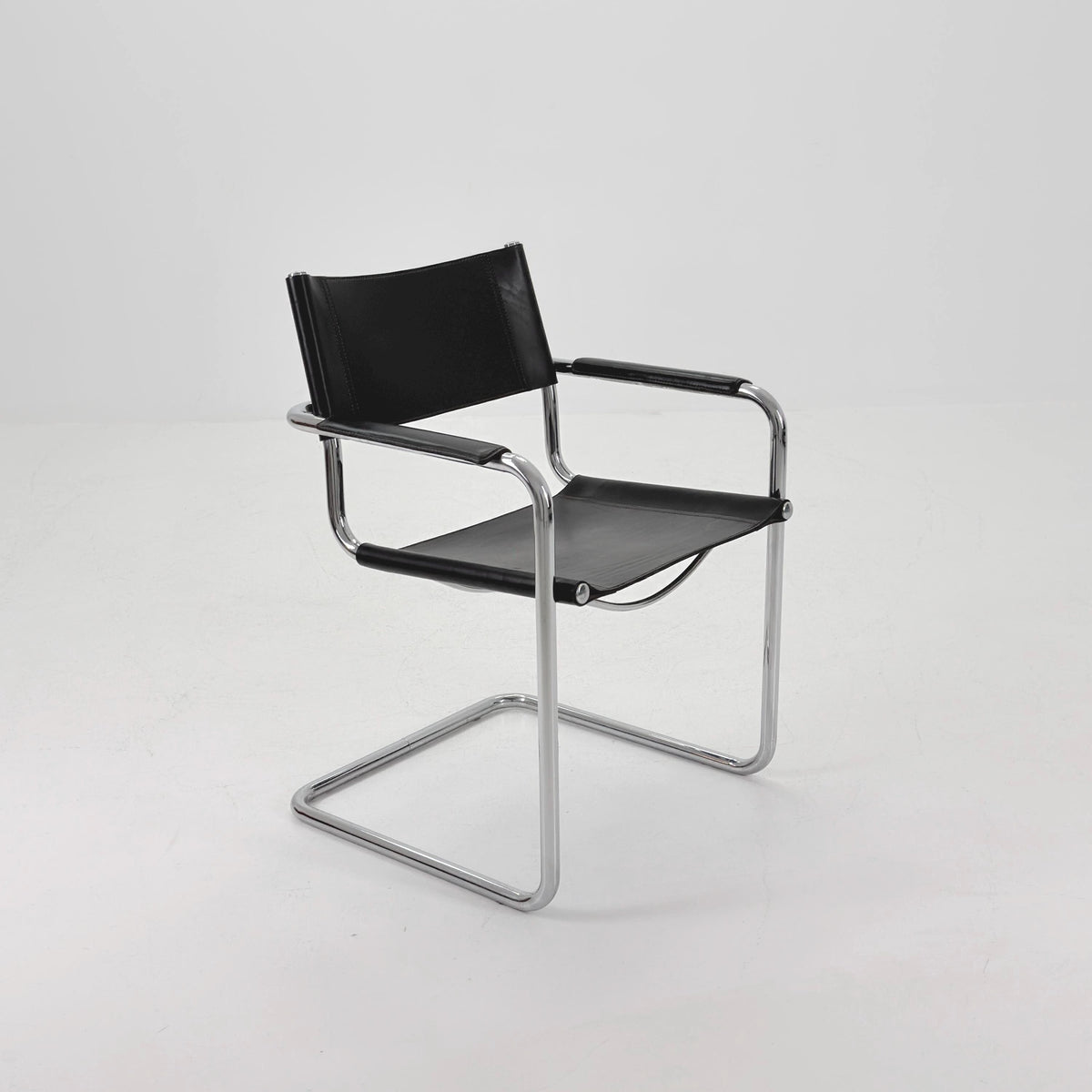 Mid-Century Bauhaus S34 black leather Armchair by Centro Studio Italy, 1980s