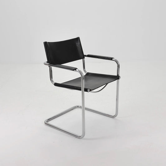 Mid-Century Bauhaus S34 black leather Armchair by Centro Studio Italy, 1980s