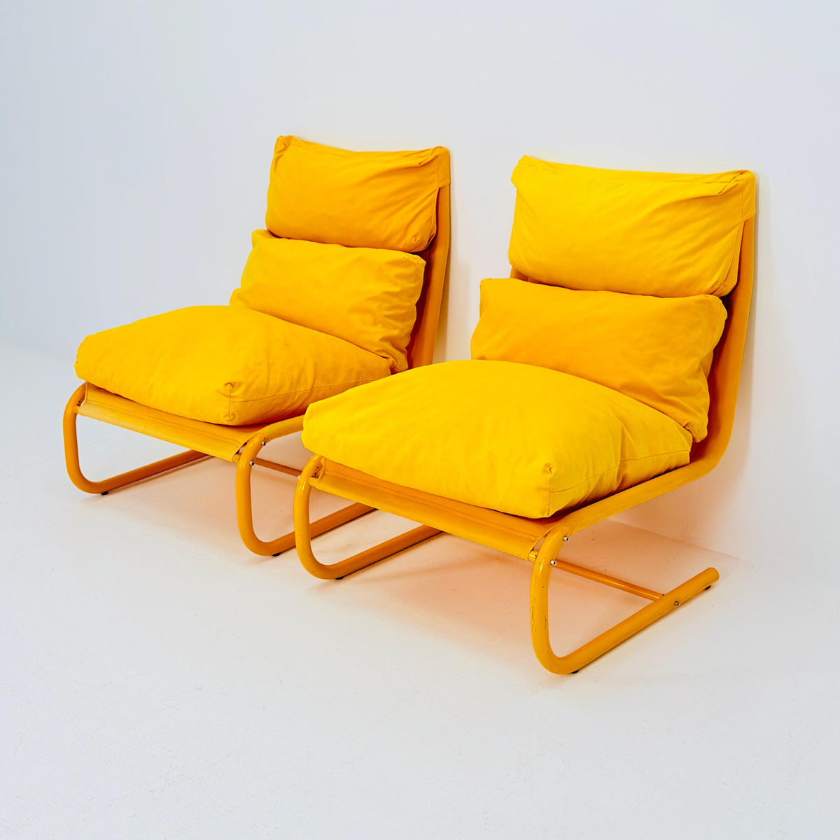 1 of 2 Space age yellow Stuns lounge chairs by Jan Dranger & Johan Huldt for Innovator Sweden 1970s