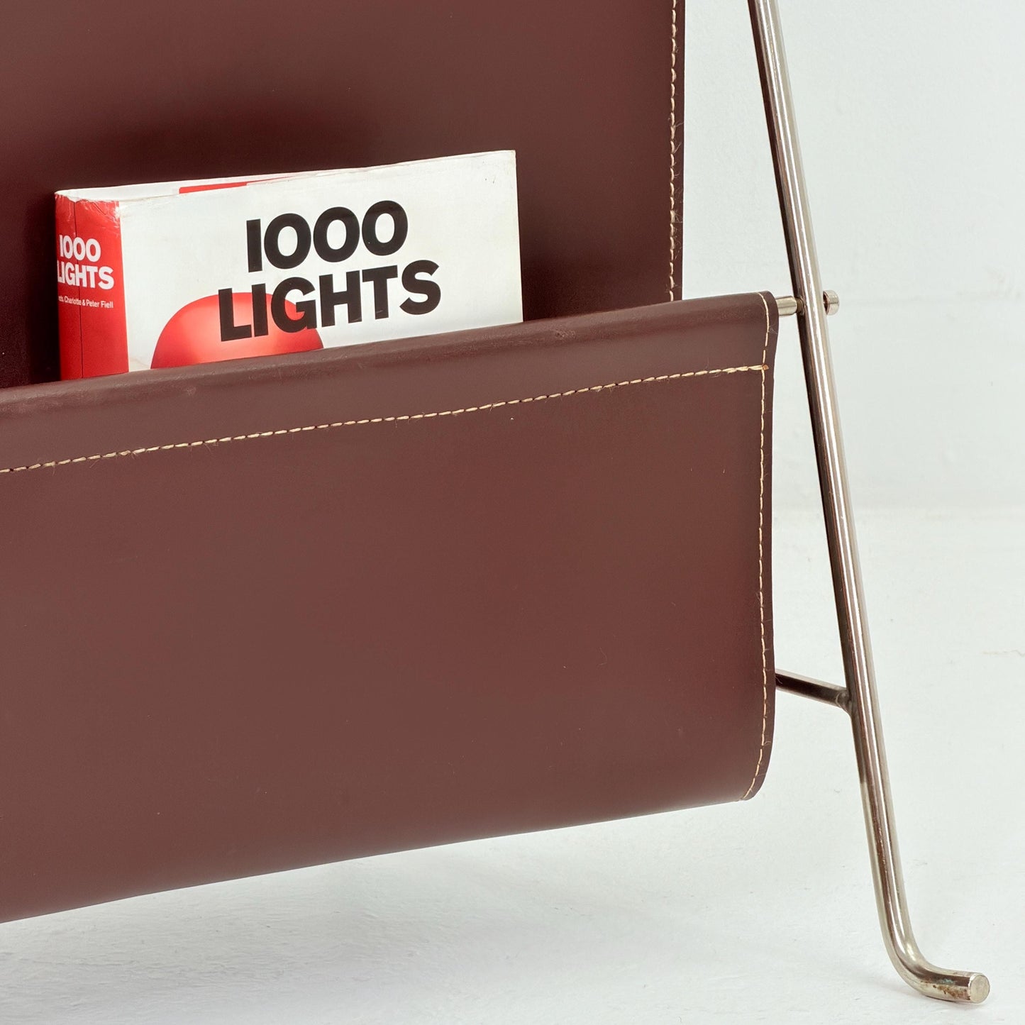 Mid-Century Bauhaus Brown Leather Magazine Rack – Germany, 1980s