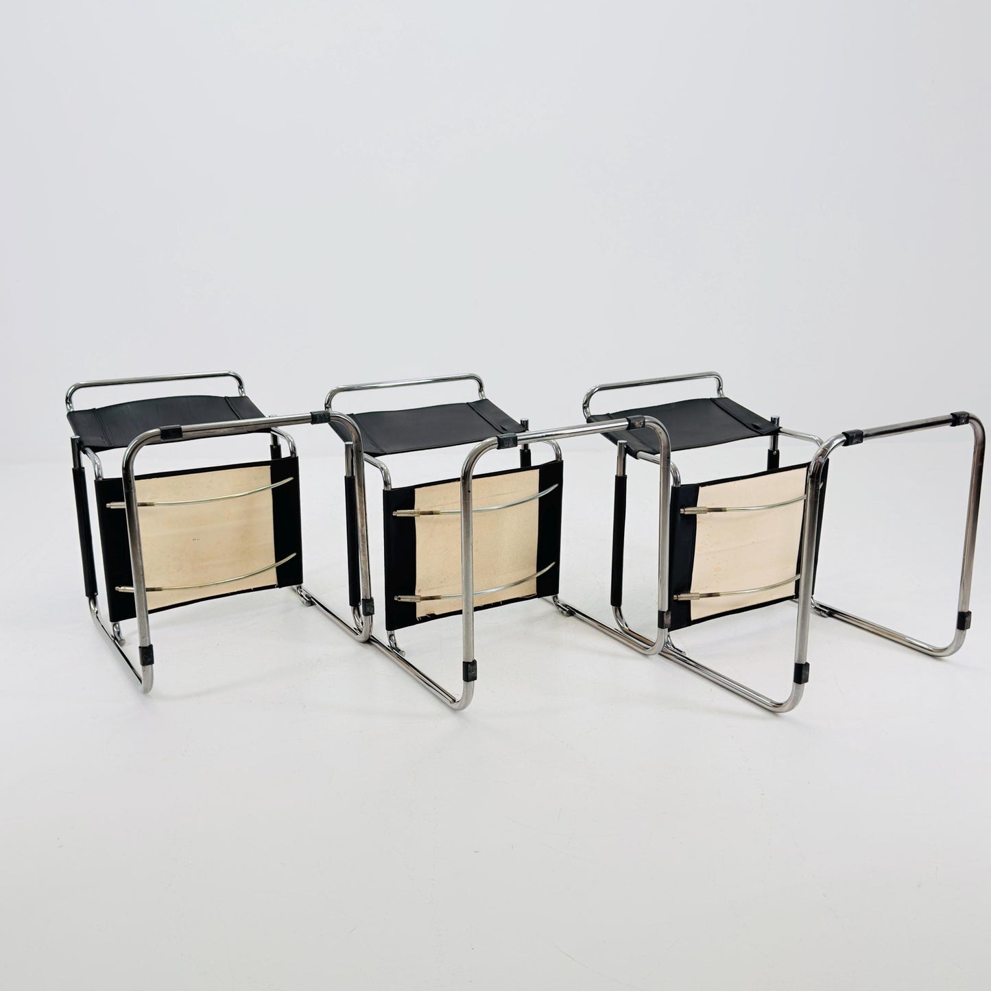 Set of 3 Iconic Black Leather S34 Cantilever Chairs by Mart Stam for Thonet – Bauhaus Design, 1980s
