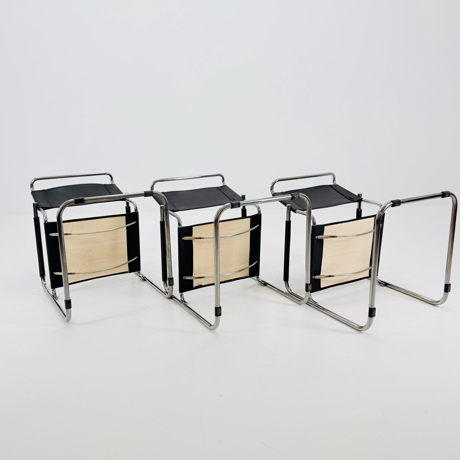 Set of 3 Iconic Black Leather S34 Cantilever Chairs by Mart Stam for Thonet – Bauhaus Design, 1980s