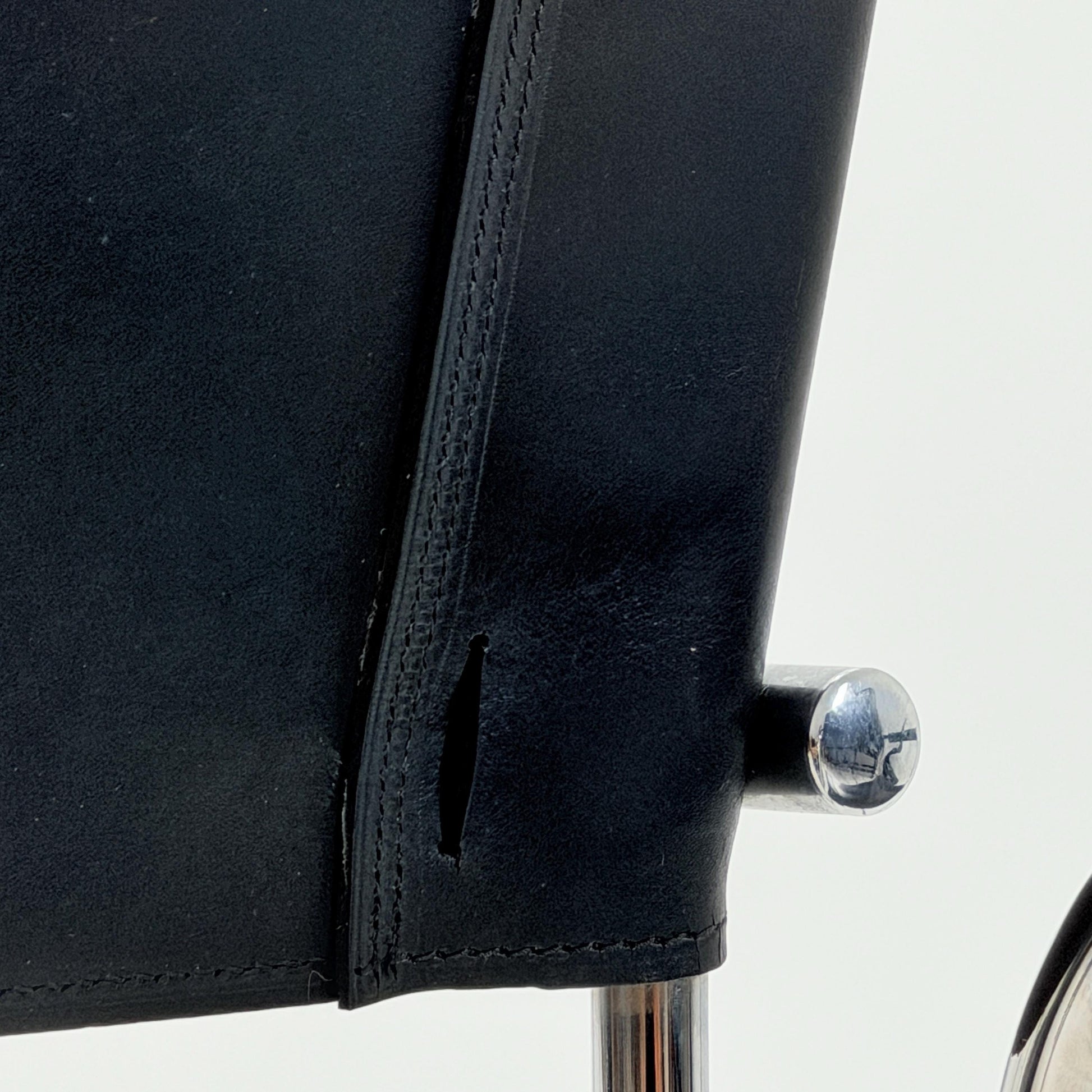 Set of 3 Iconic Black Leather S34 Cantilever Chairs by Mart Stam for Thonet – Bauhaus Design, 1980s