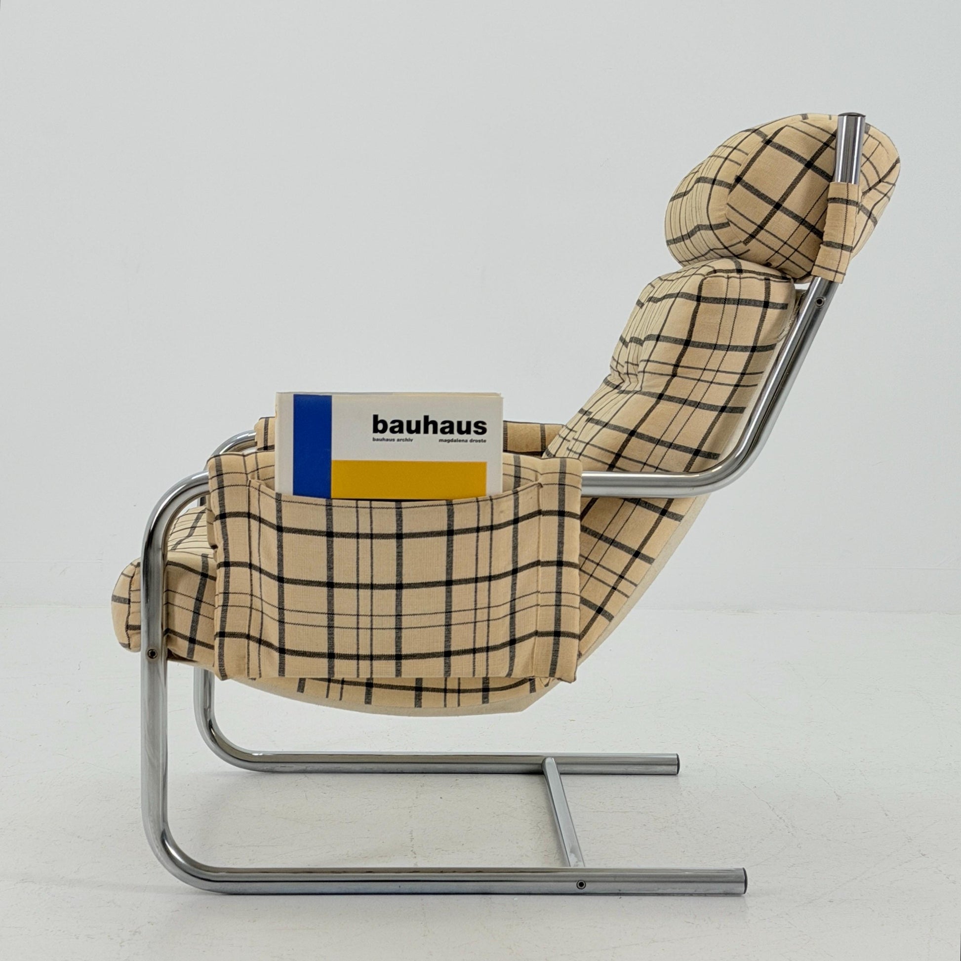Mid century century Bauhaus tubular canvas armchair with pockets for Tomas Jelinek by IKEA 1980s
