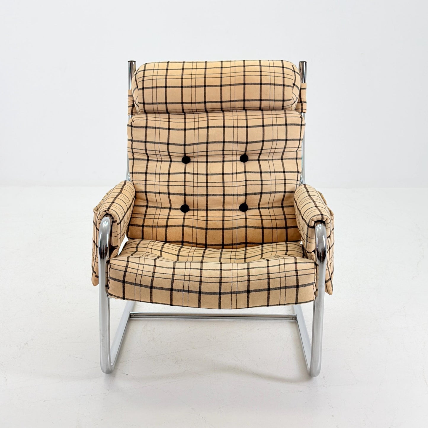 Mid century century Bauhaus tubular canvas armchair with pockets for Tomas Jelinek by IKEA 1980s