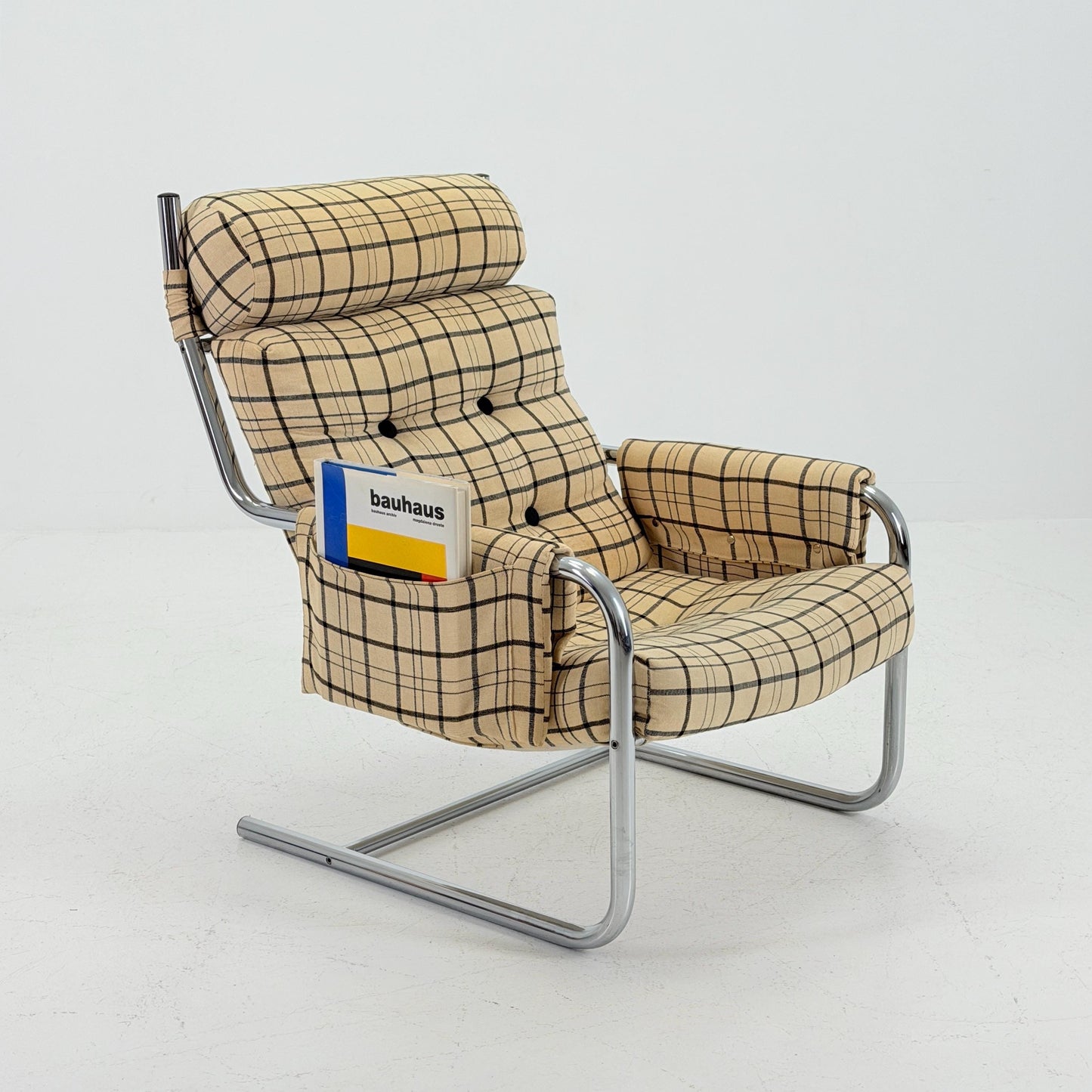 Mid century century Bauhaus tubular canvas armchair with pockets for Tomas Jelinek by IKEA 1980s