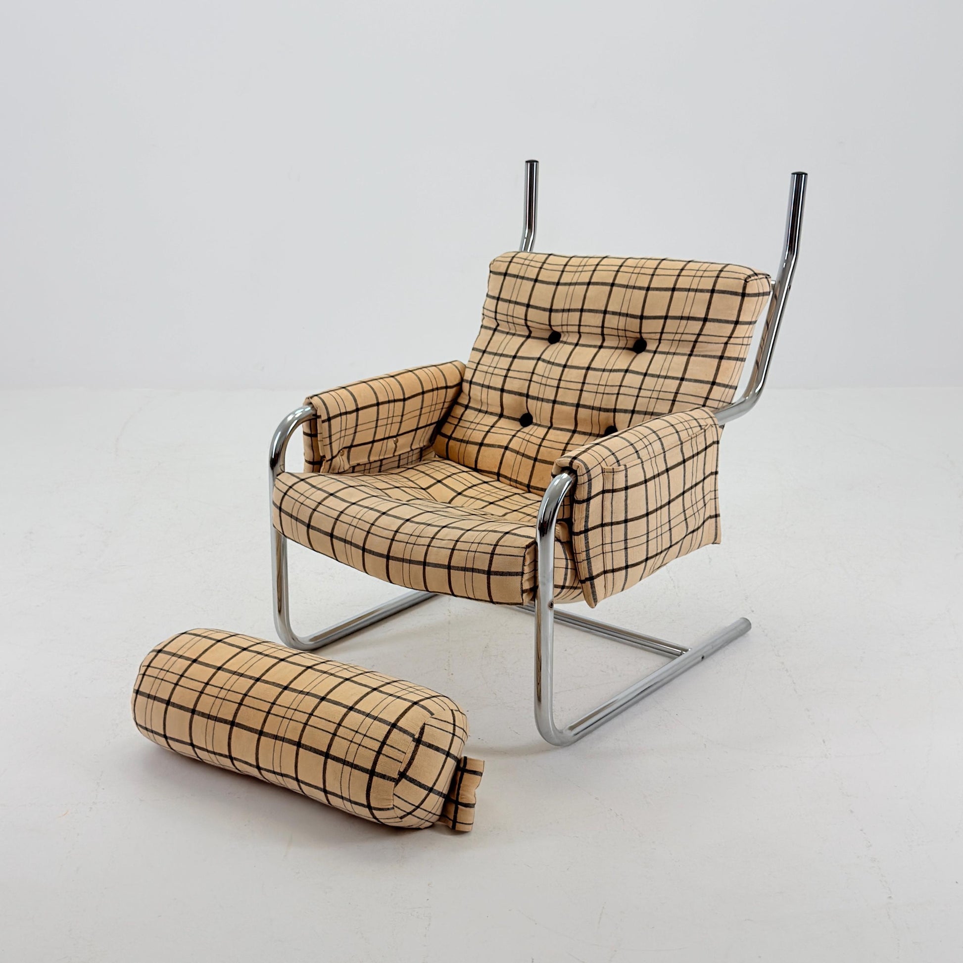 Mid century century Bauhaus tubular canvas armchair with pockets for Tomas Jelinek by IKEA 1980s